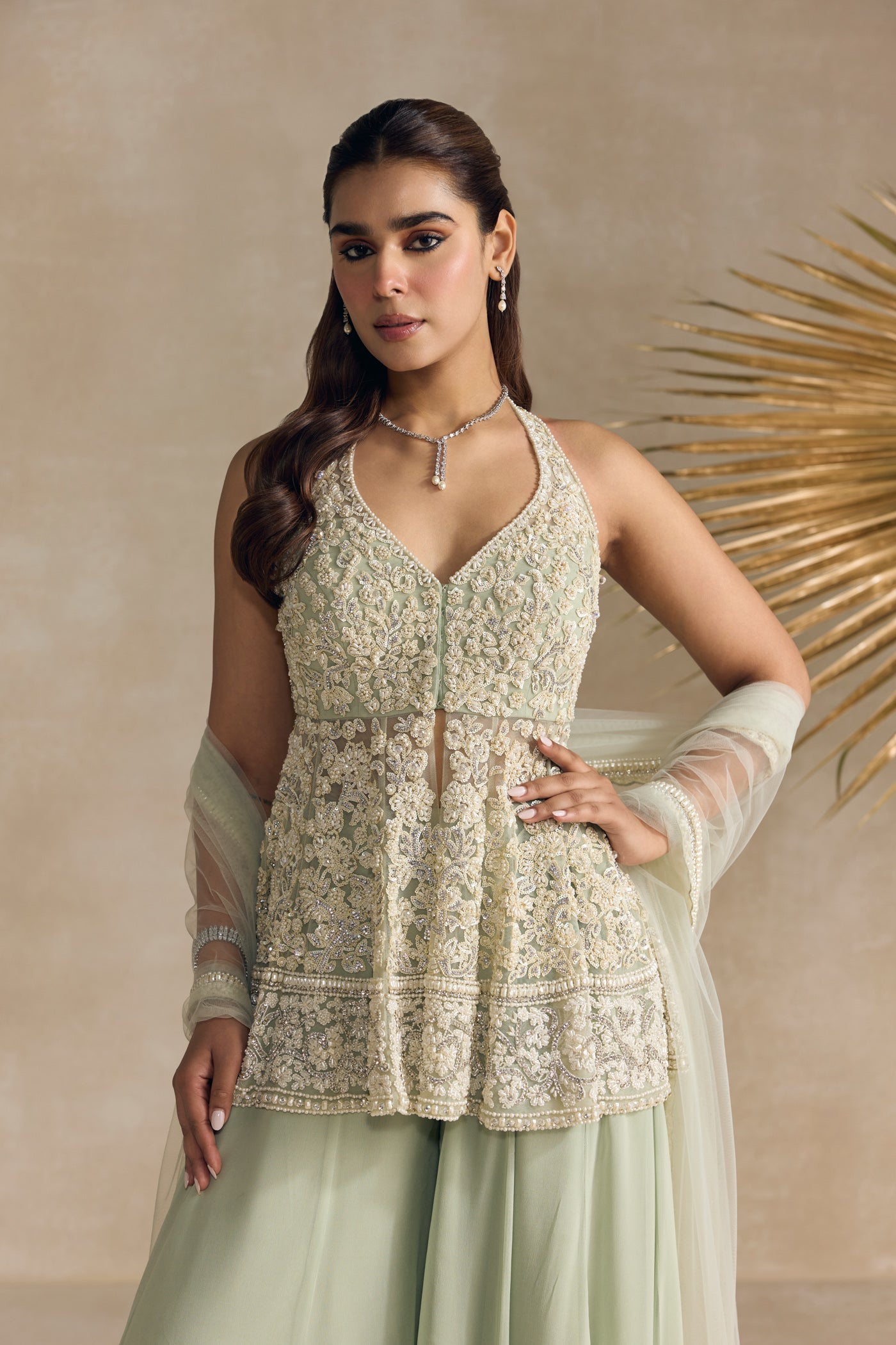 Light Jade Peplum Sharara Set