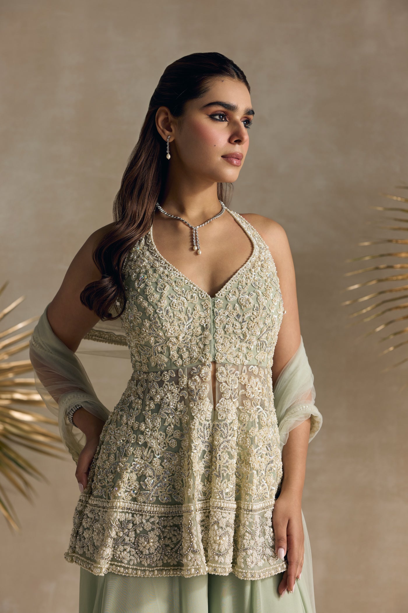 Light Jade Peplum Sharara Set
