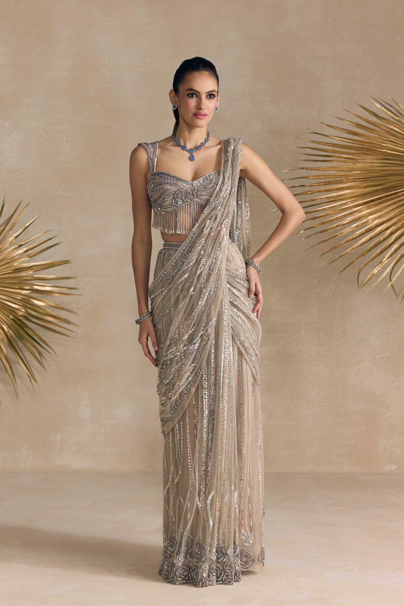 Silver Corset Pre Draped Saree