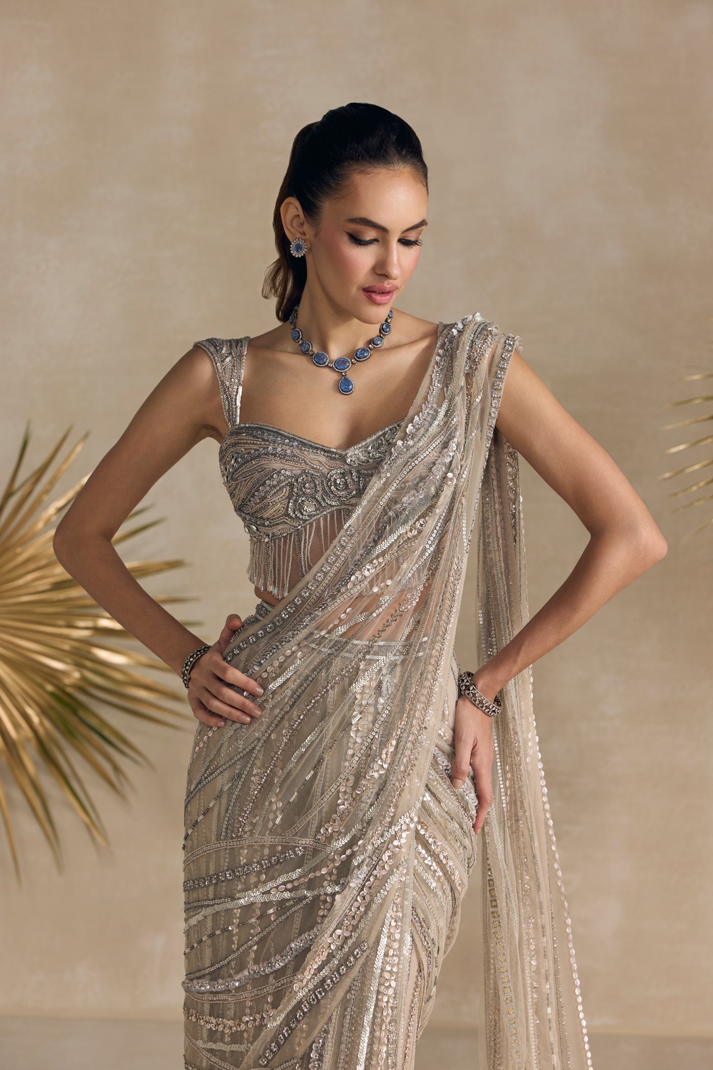 Silver Corset Pre Draped Saree
