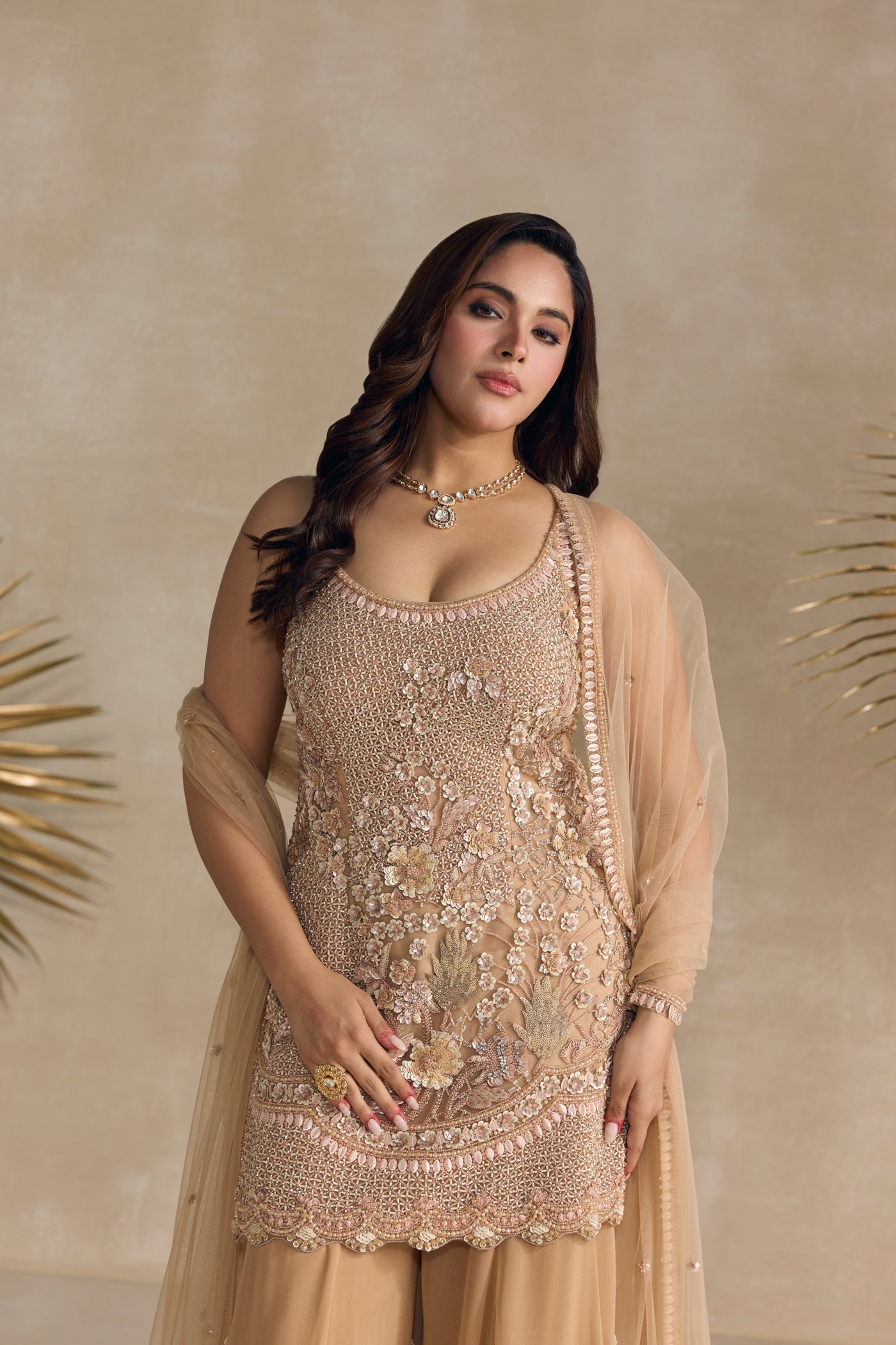 Peach Embellished Sharara Set