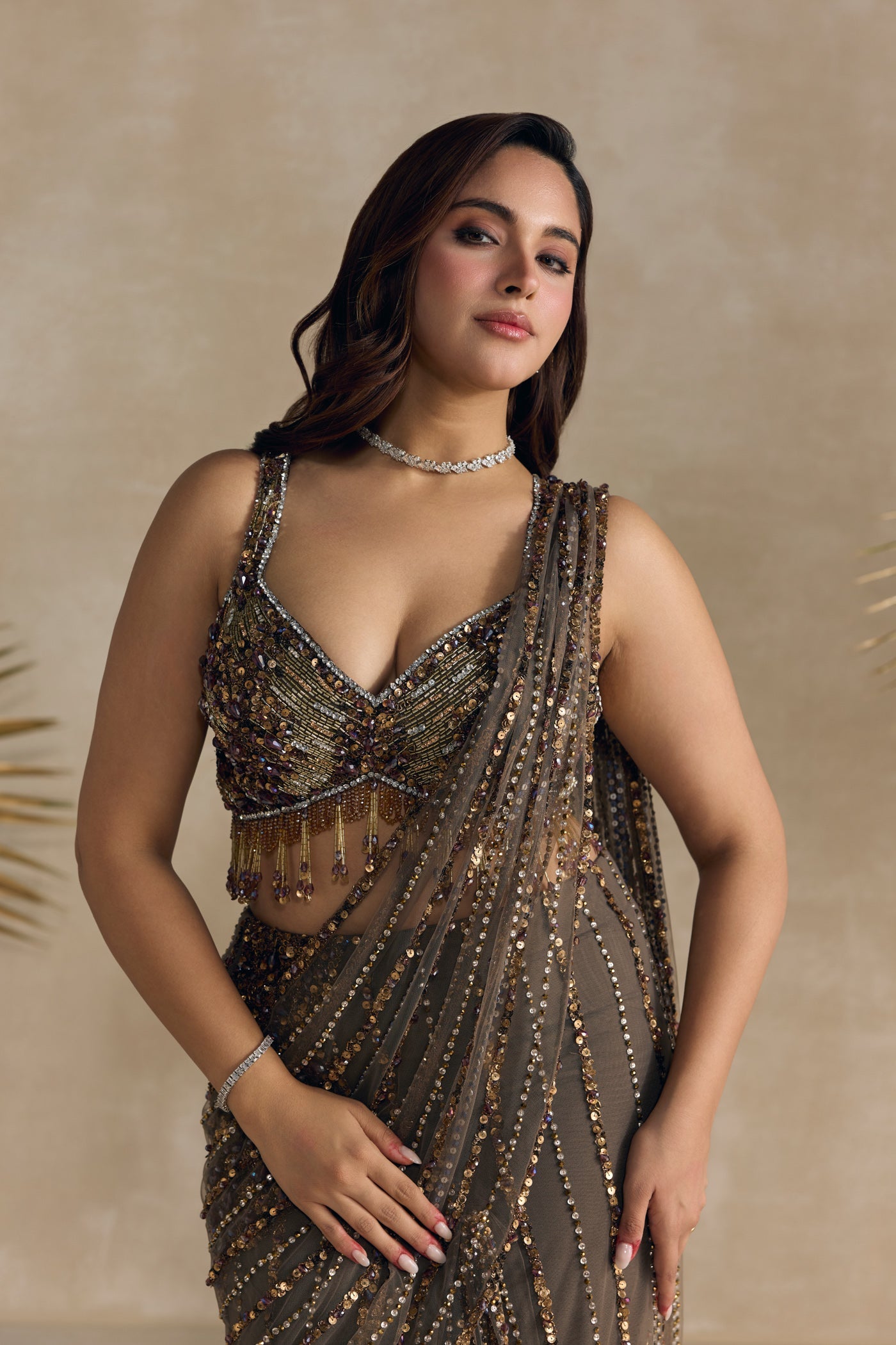 Antique Brown Pre Draped Saree