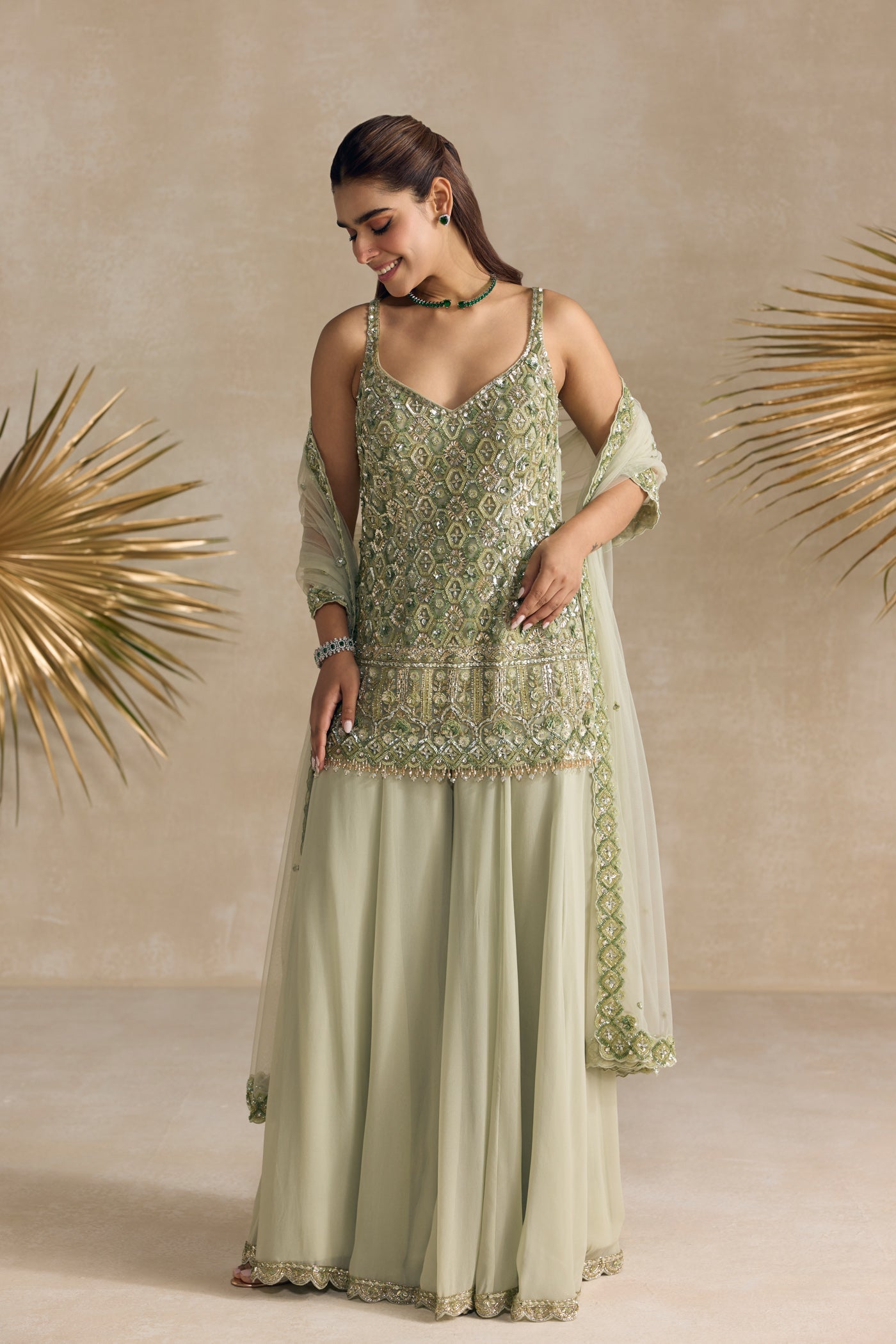 Green Sharara Set