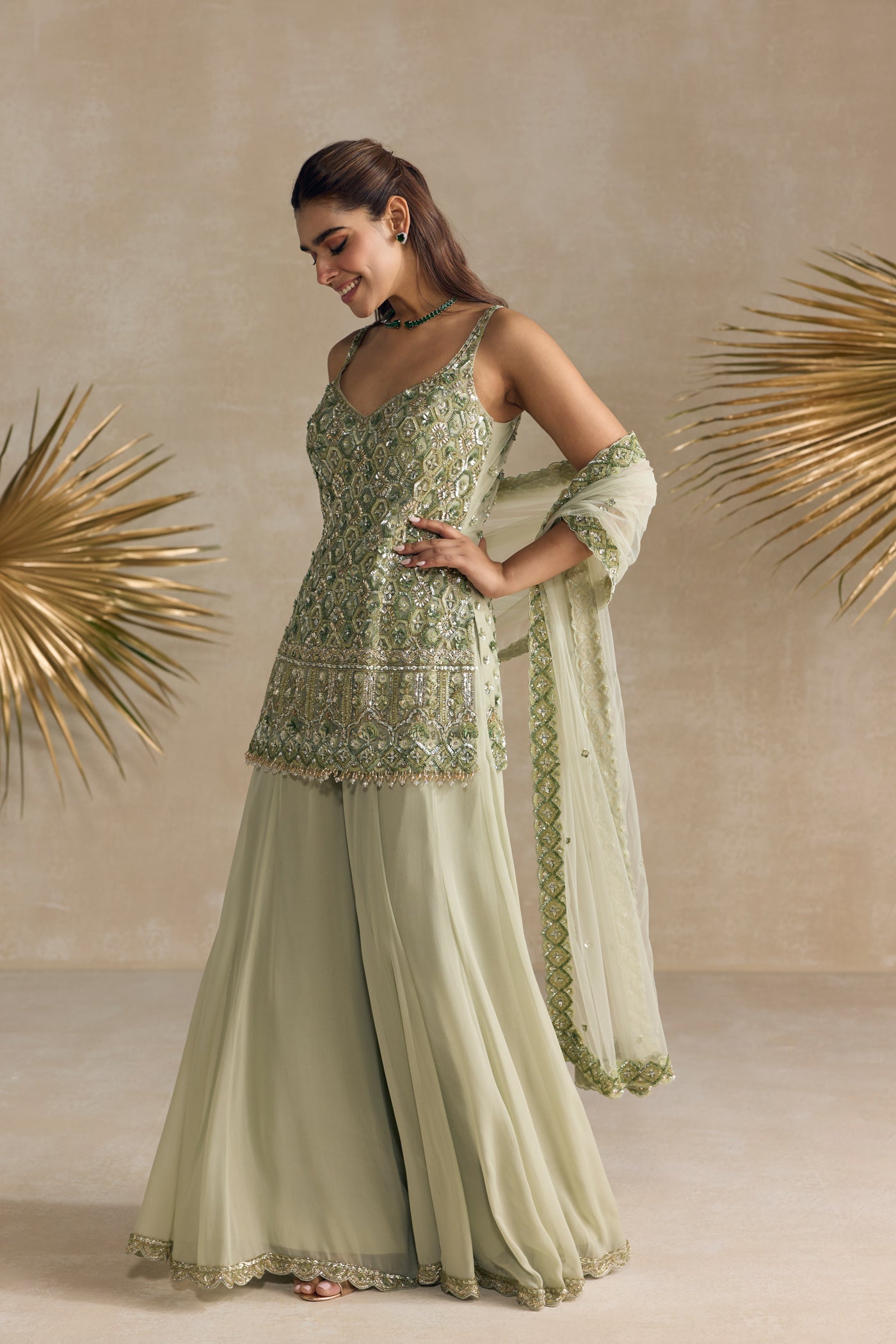 Green Sharara Set