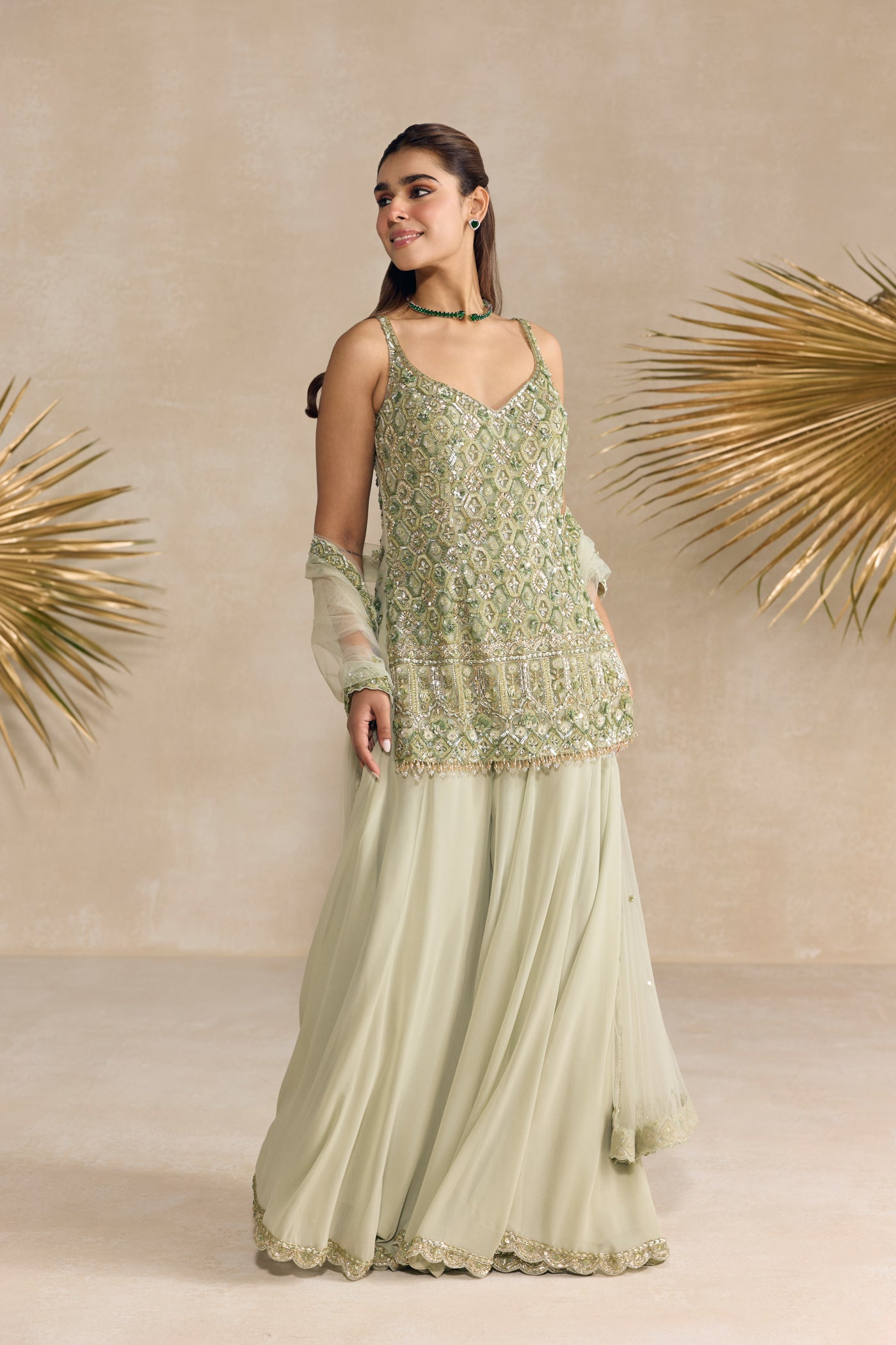 Green Sharara Set