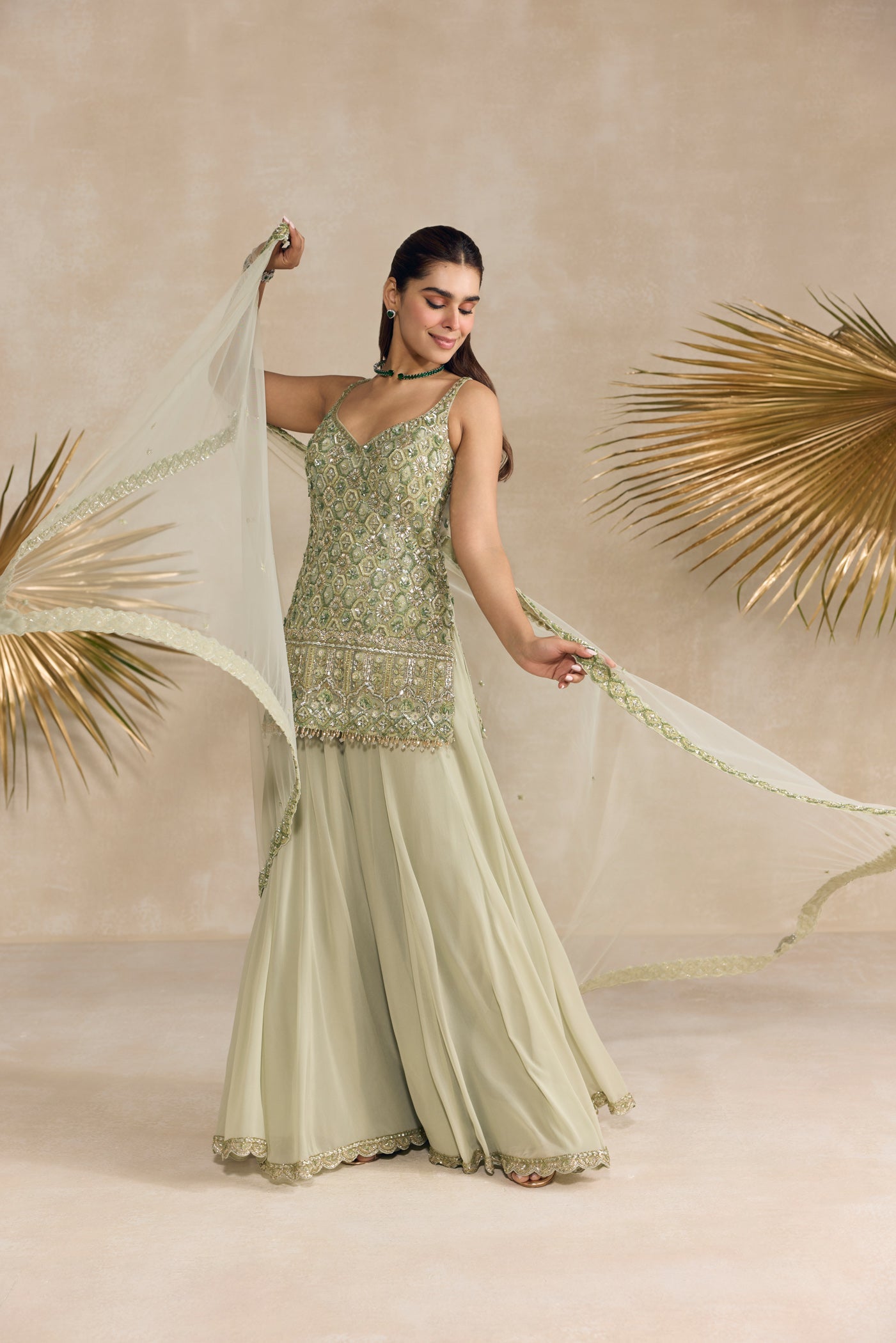 Green Sharara Set
