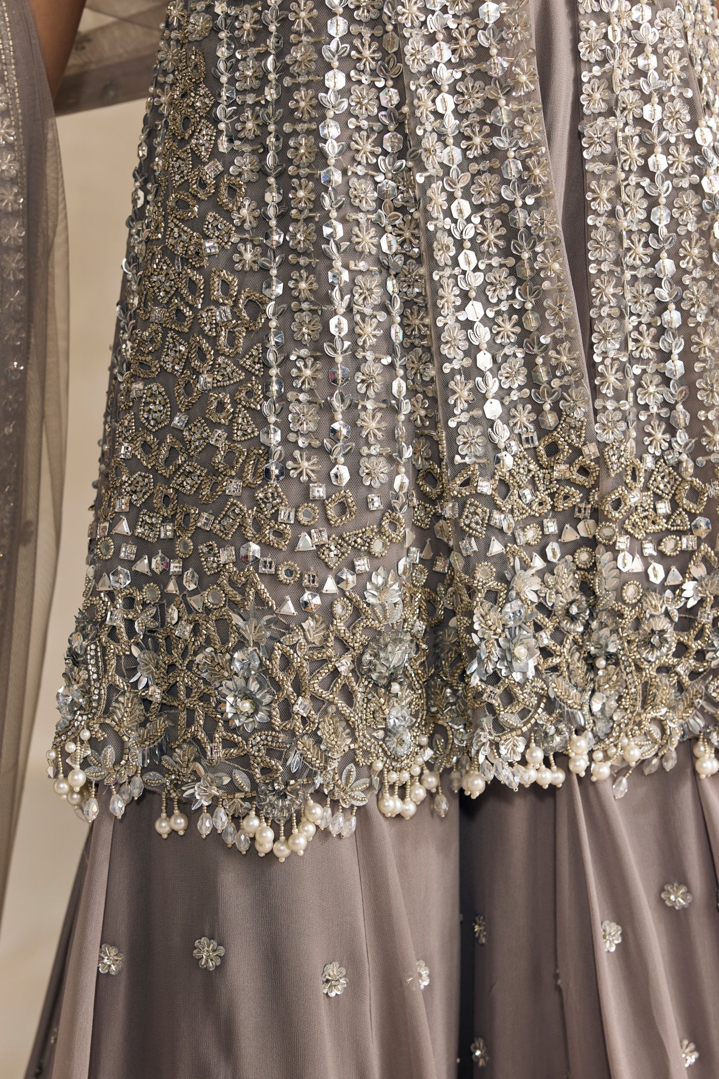Grey Silver Peplum Sharara Set