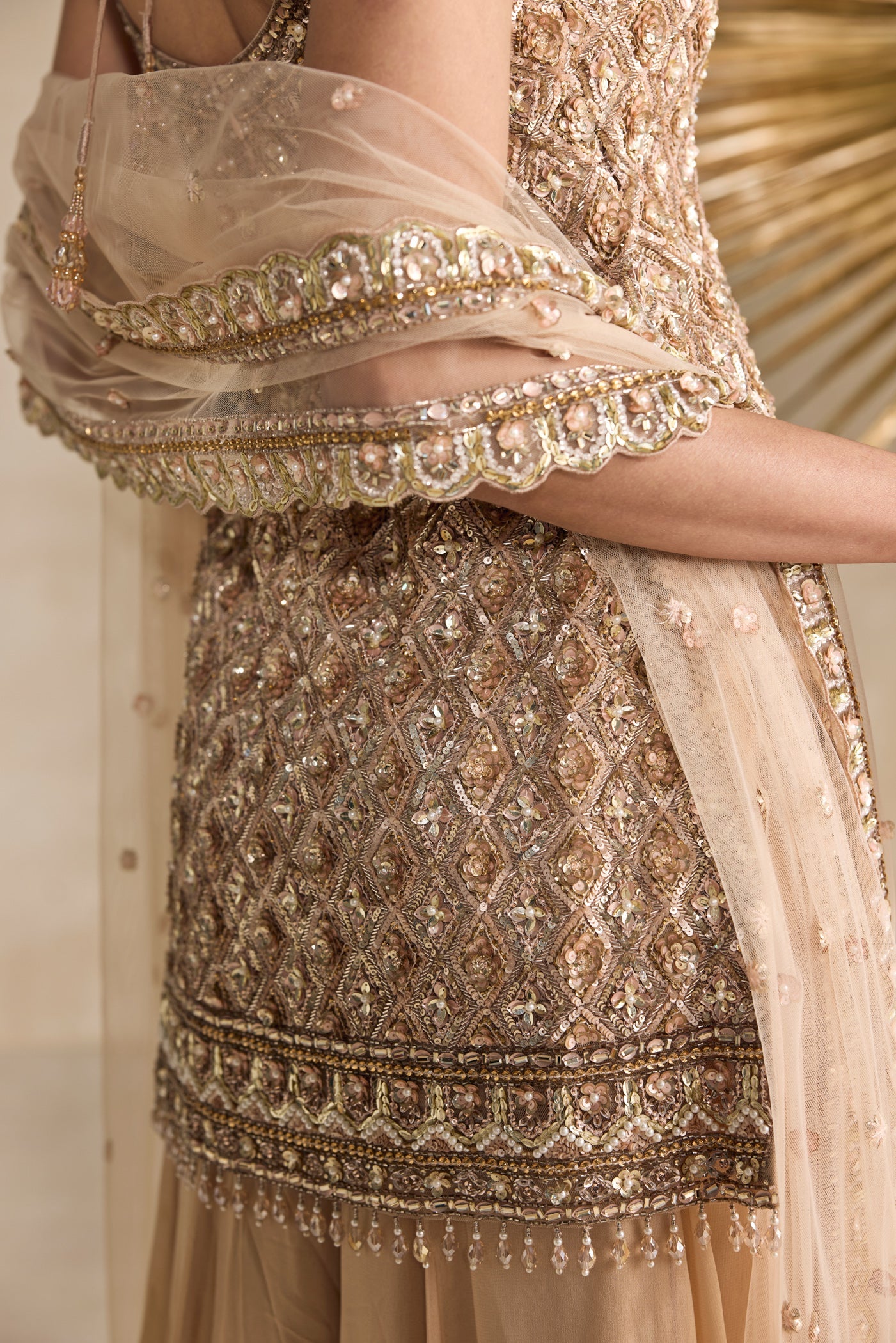 Rose Gold And Peach Sharara Set