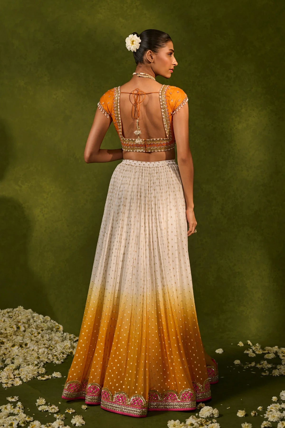 Dip Dye Skirt With Bandhani Dupatta
