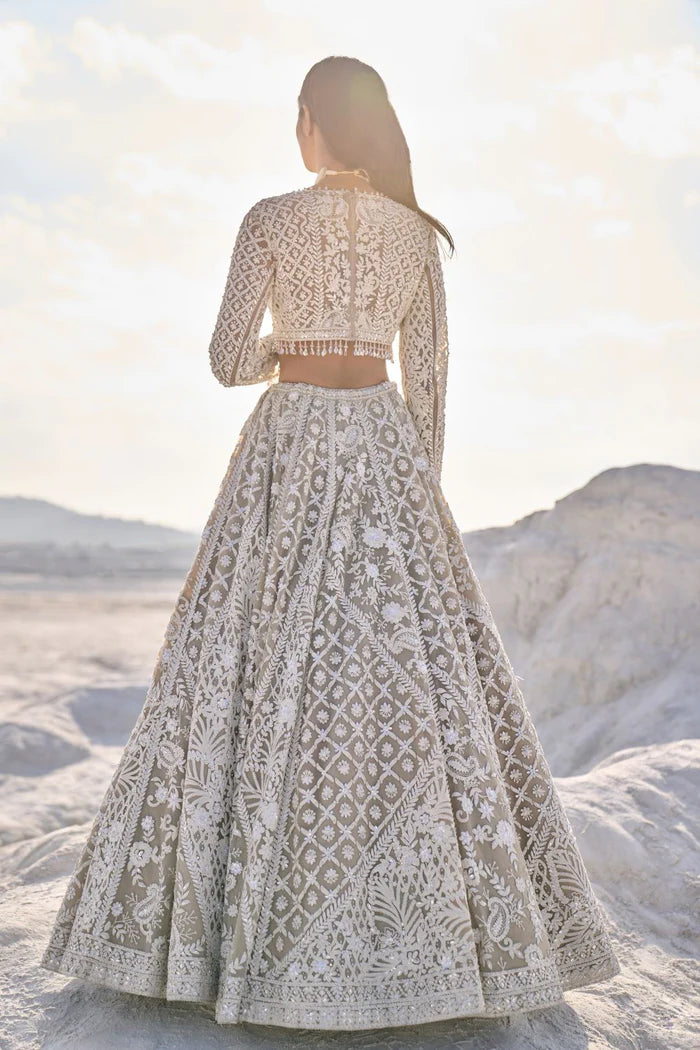 Nude Cream Abstract Dori Lehenga