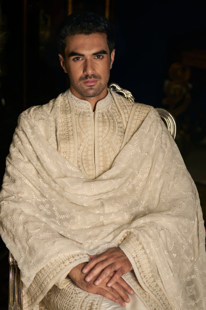 Nude Cream Sherwani Set