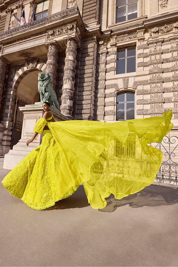 Neon Yellow Sequin Lehenga Set