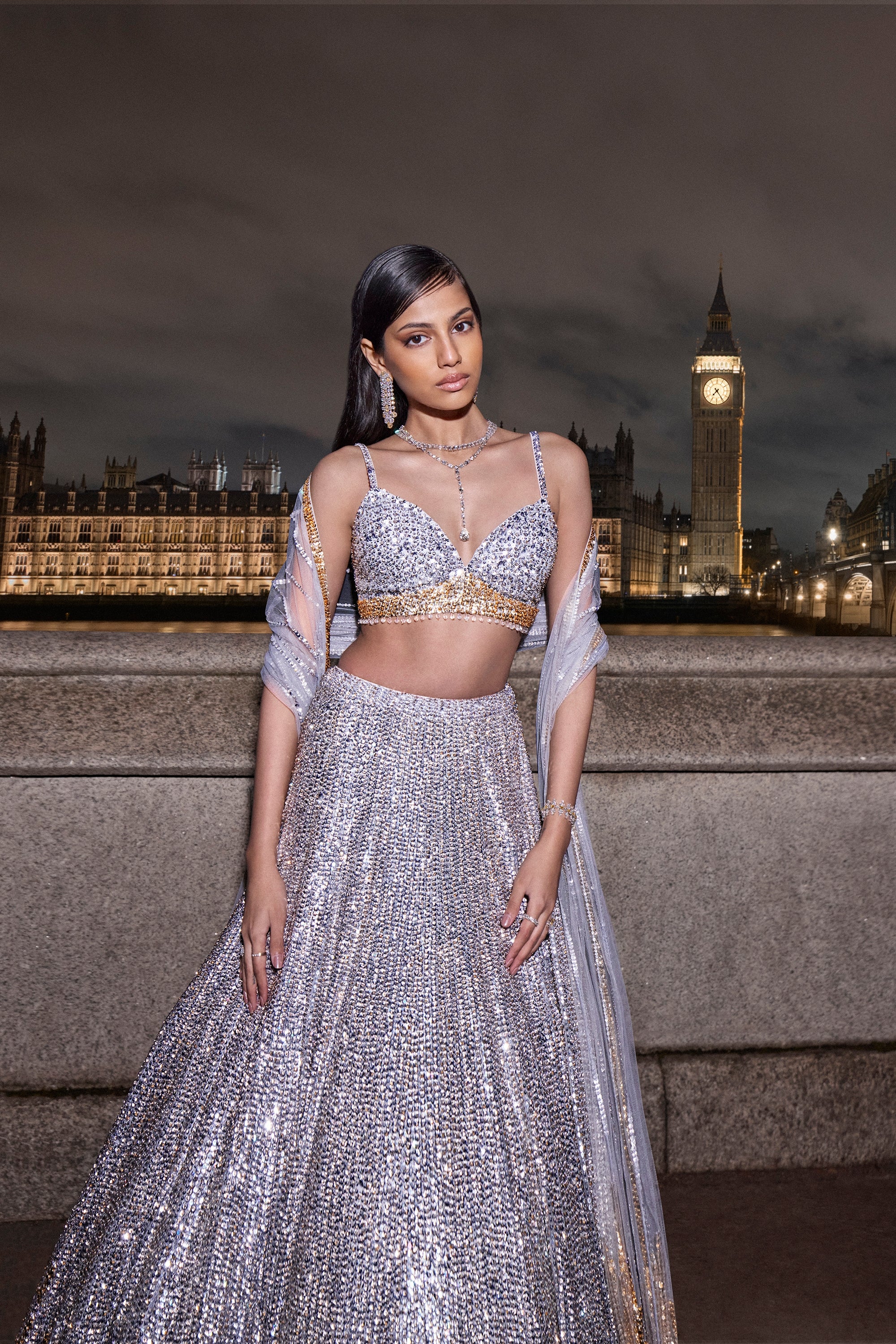 Silver Gold Sequin Lehenga Set