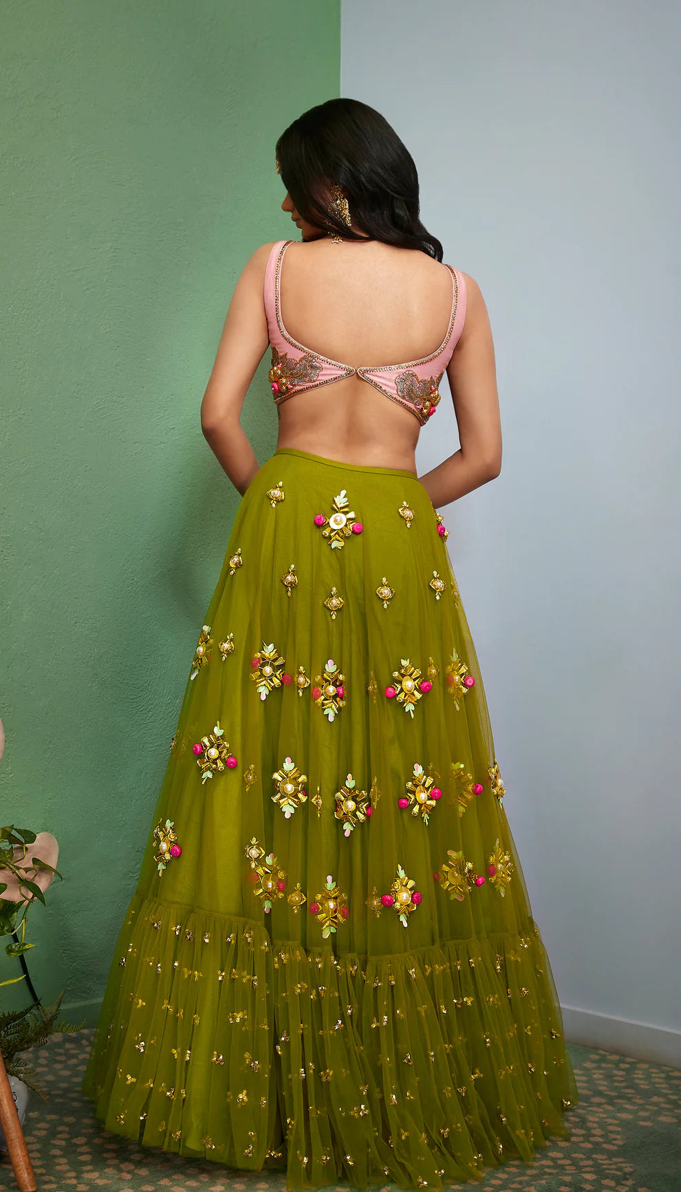 Olivine Green Embellished  Full Lehenga Set