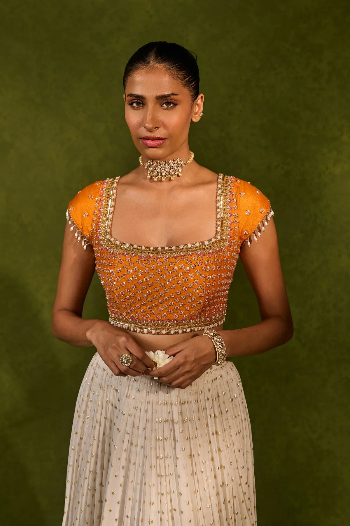 Dip Dye Skirt With Bandhani Dupatta