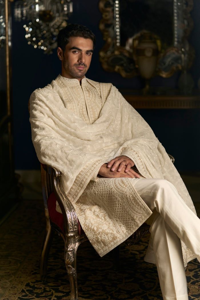 Nude Cream Sherwani Set