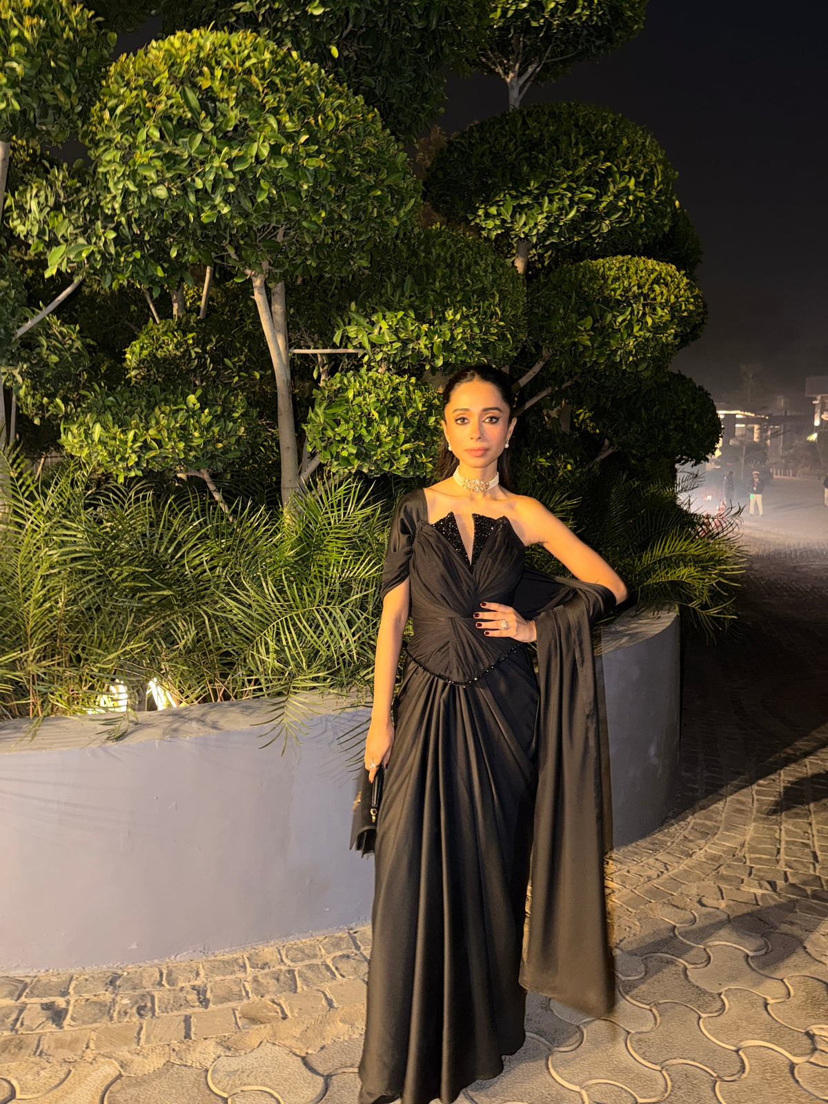 Samridhi Sibal In Black Lotus Corset Saree