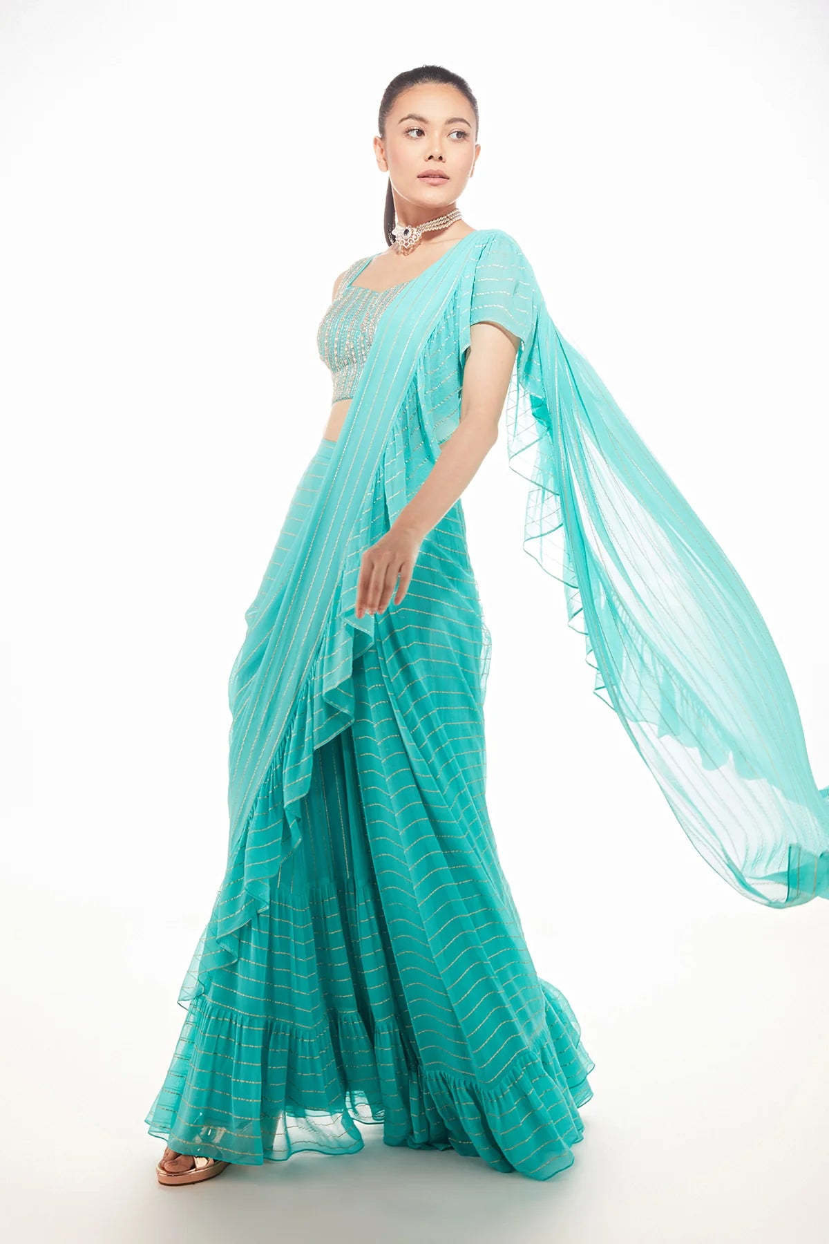 Honey Dew Ruffle Saree