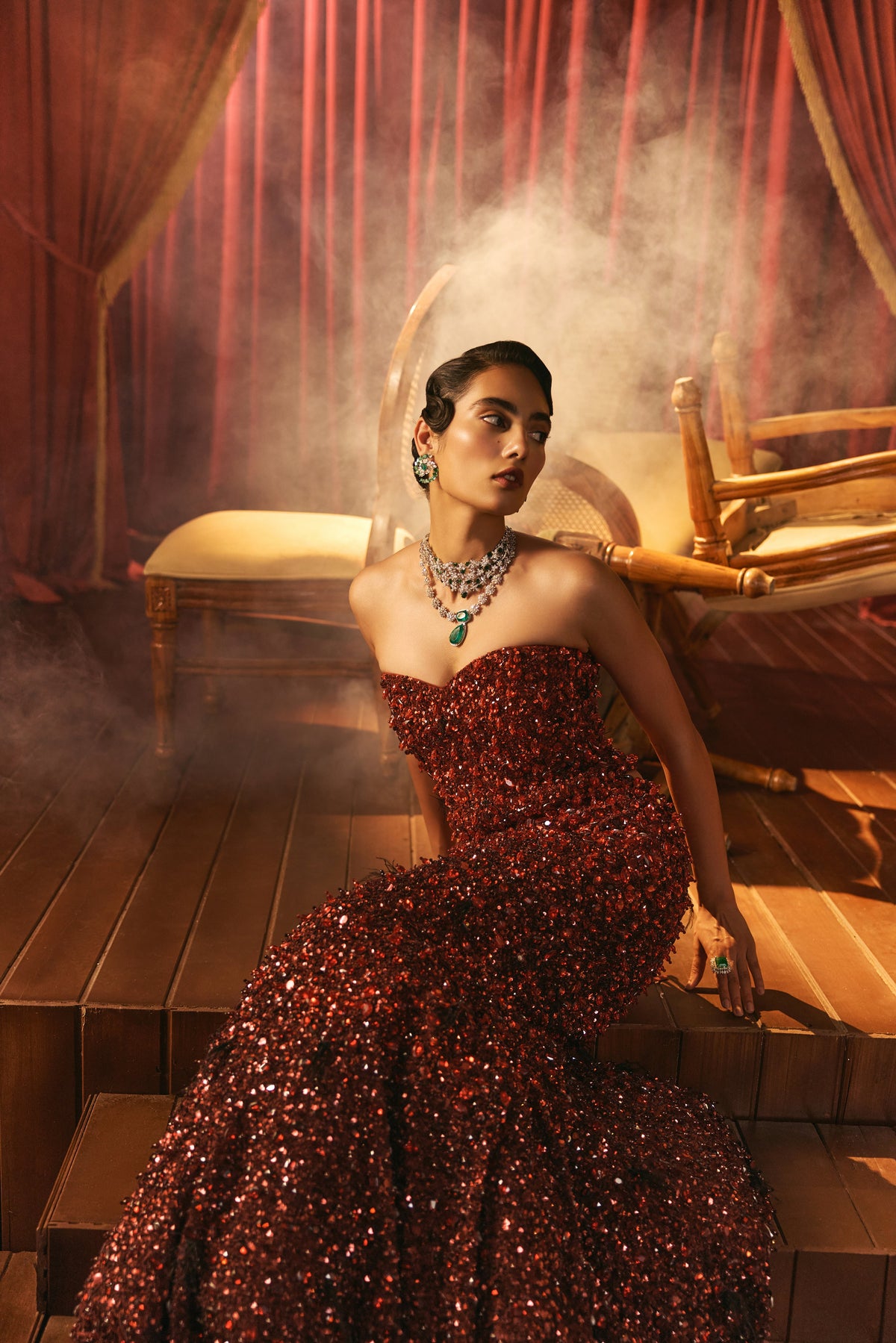Ombre Crimson- Mermaid Lehenga