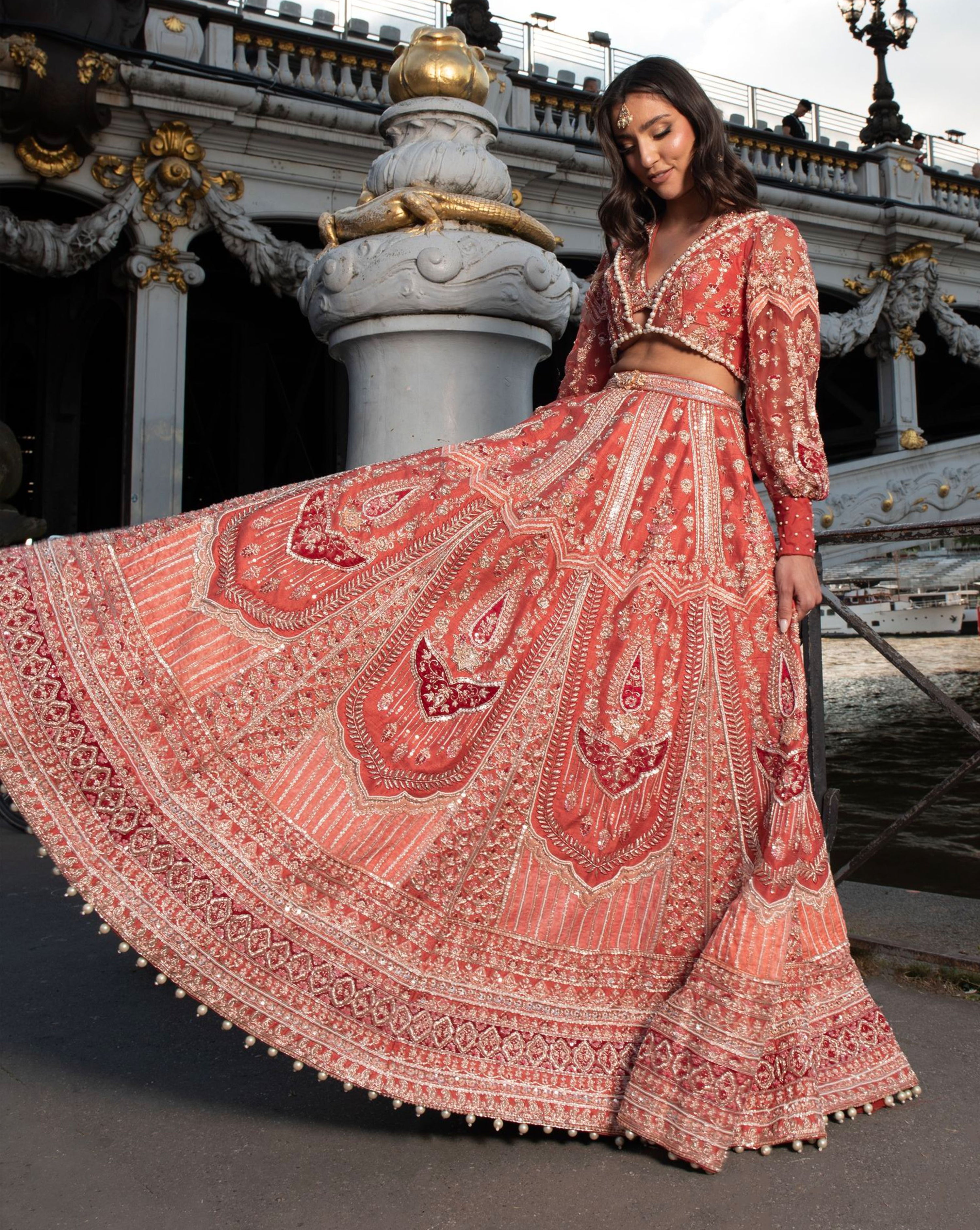 Red Puff Sleeve Lehenga Set