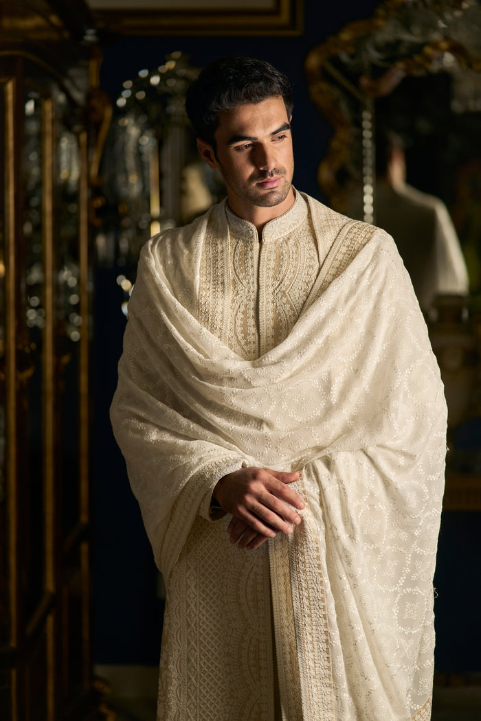 Nude Cream Sherwani Set