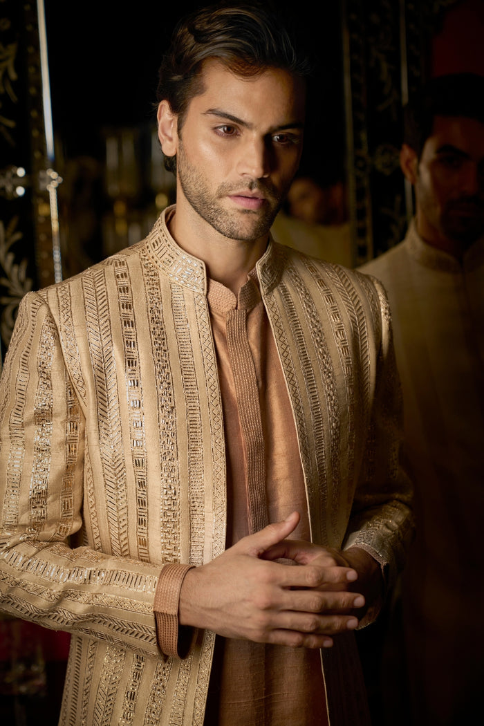 Rose Gold Open Sherwani Set