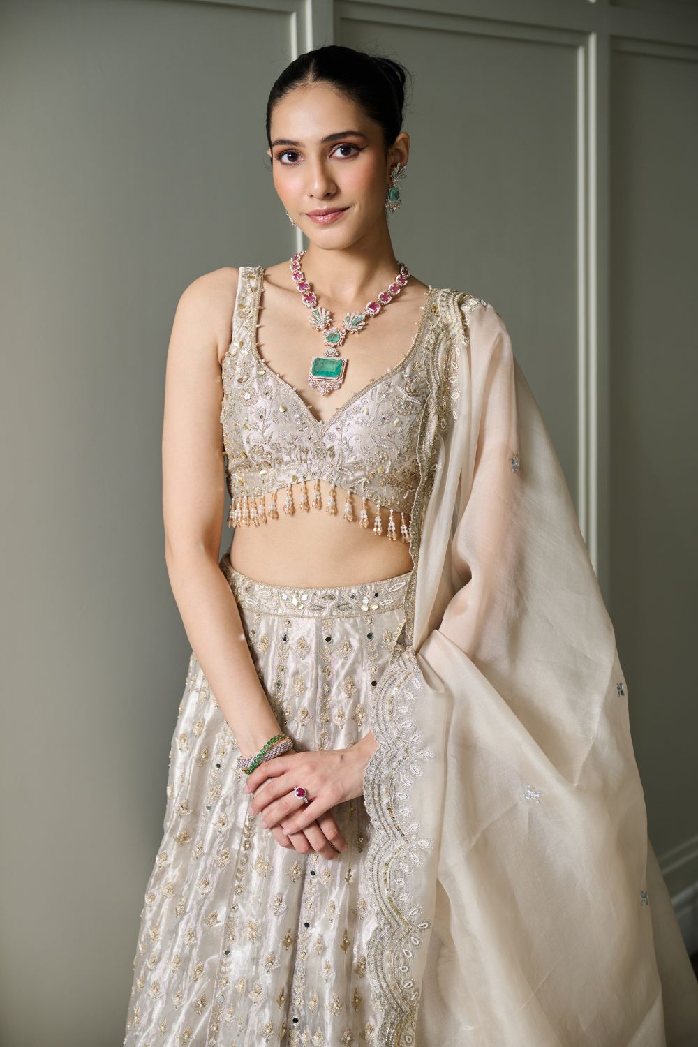 Ivory Gold Tissue Lehenga Set