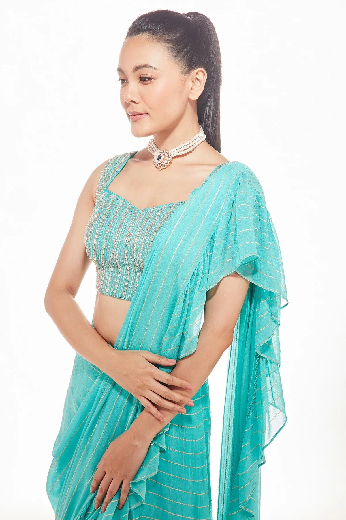 Honey Dew Ruffle Saree