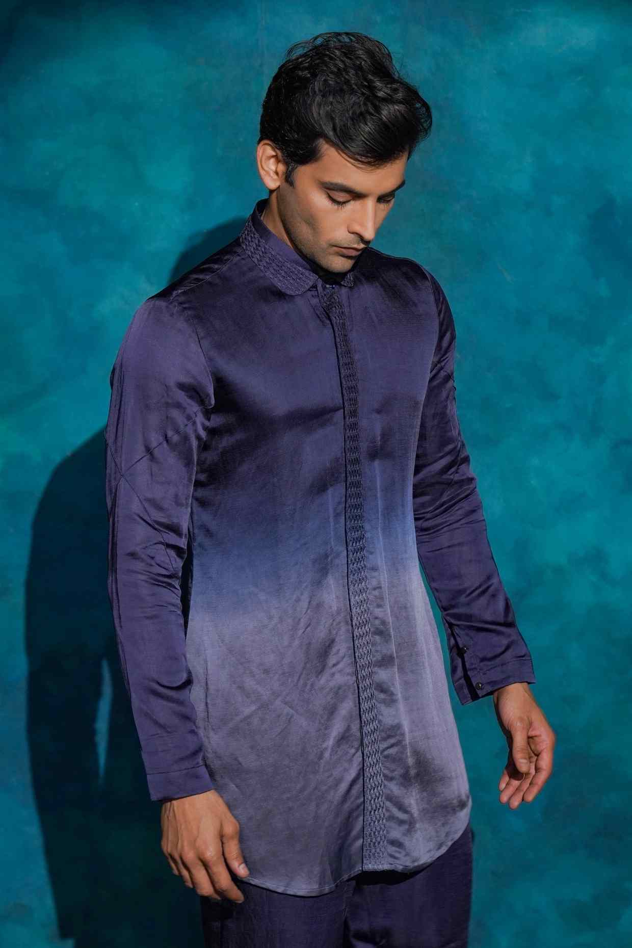 Oceanic Purple Ombre Short Kurta Set