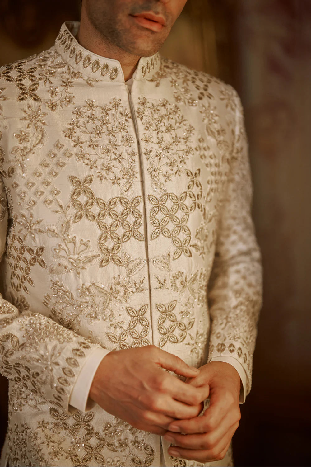 Ivory Gold Sherwani Set