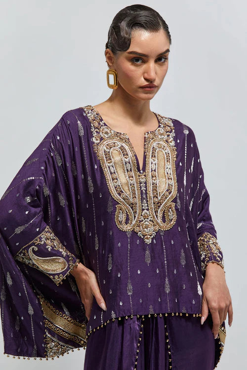Zaya Purple Chiniya Silk Embroidered Top And Dhoti Skirt