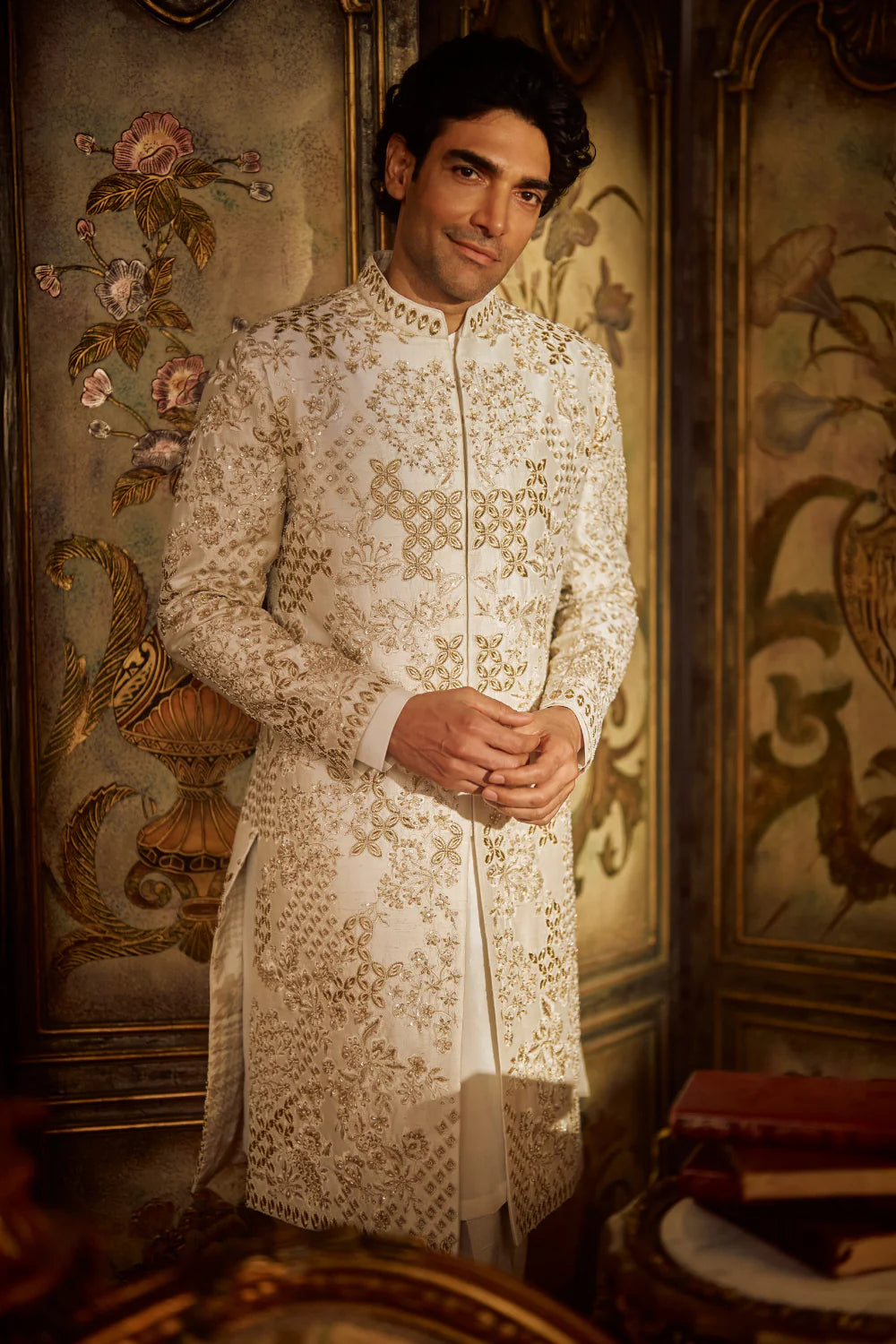 Ivory Gold Sherwani Set