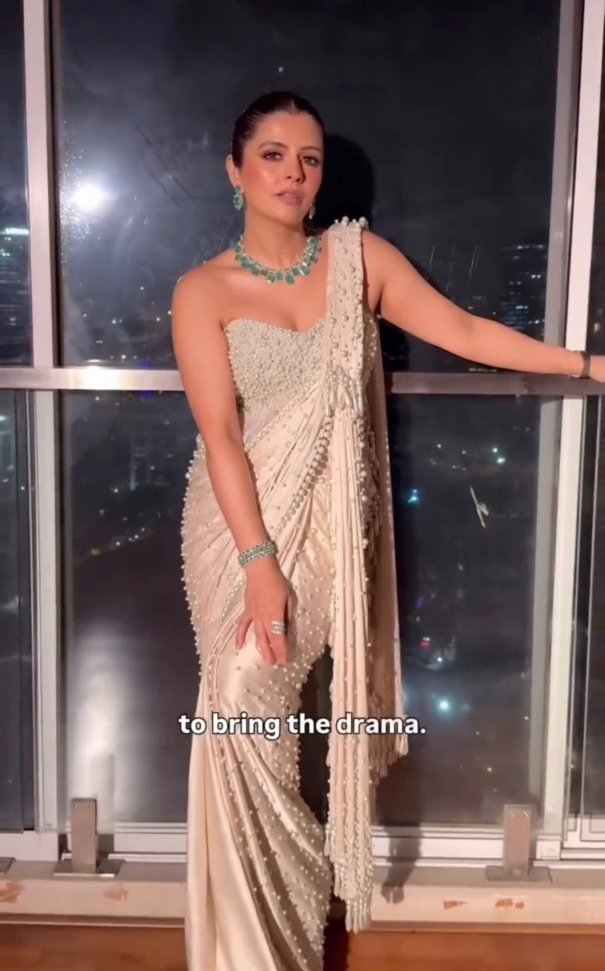 Natasha Luthra In Pearl Corset Saree