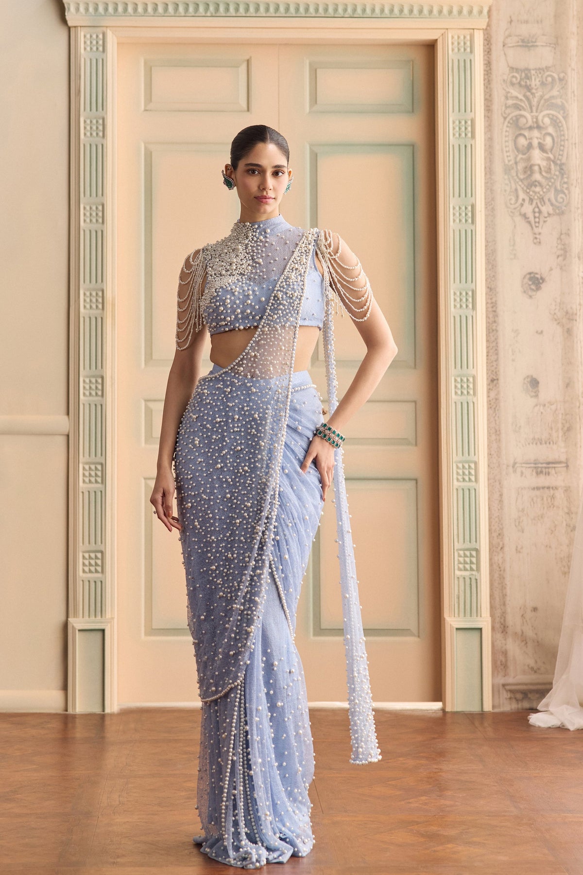 Skymist- Pearl Halter Saree