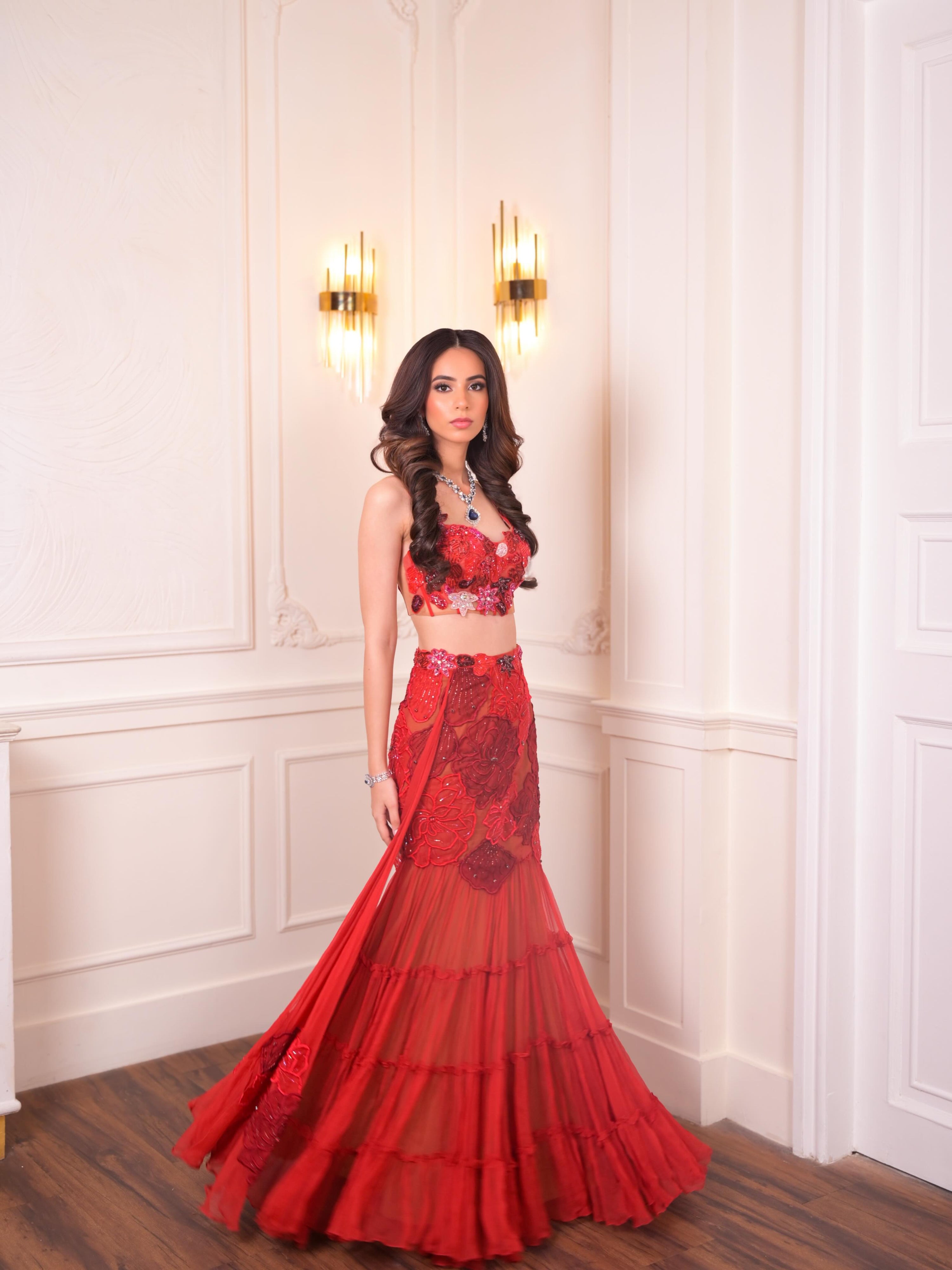 Garnet Red Fishtail Lehenga
