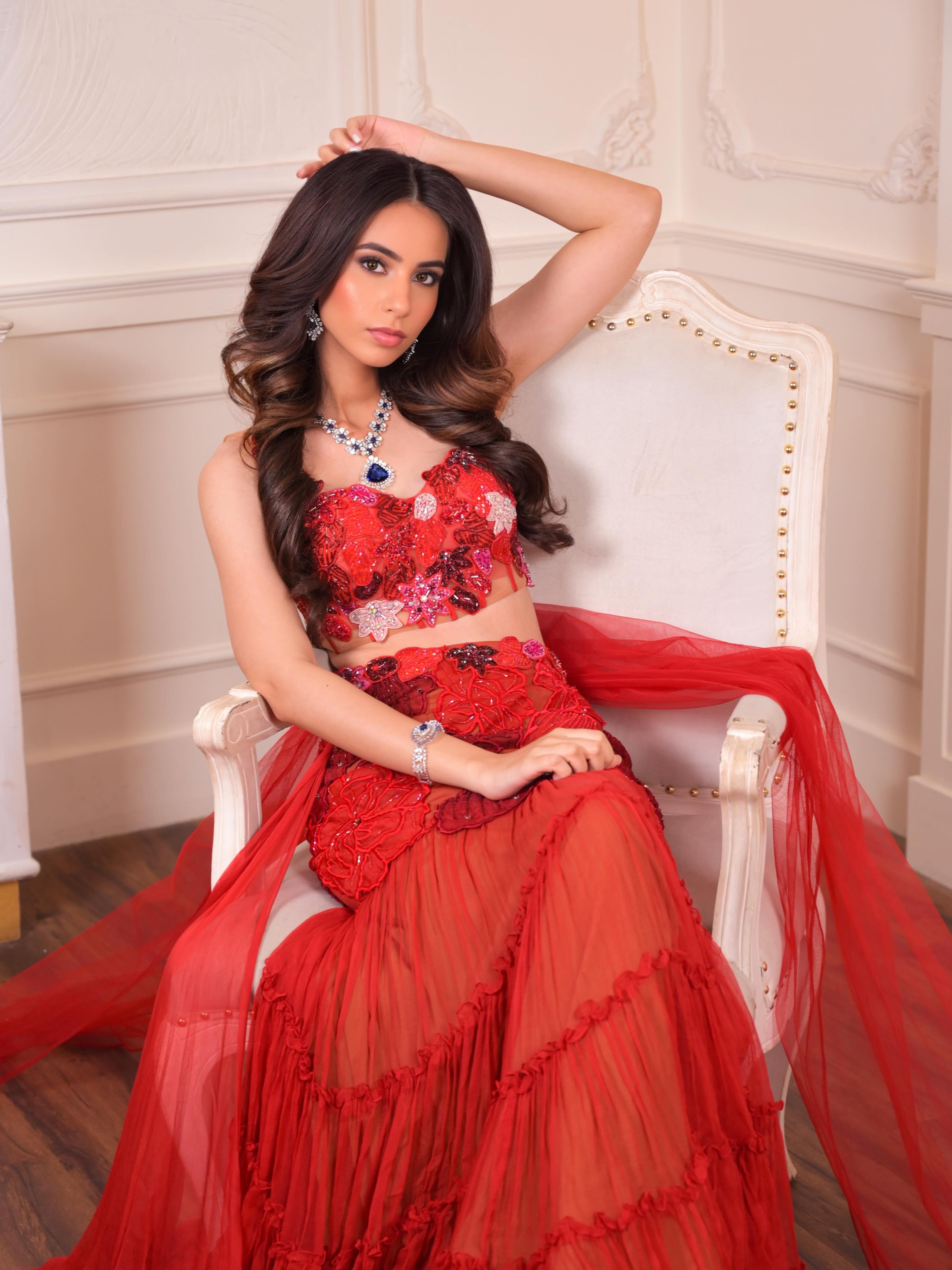 Garnet Red Fishtail Lehenga