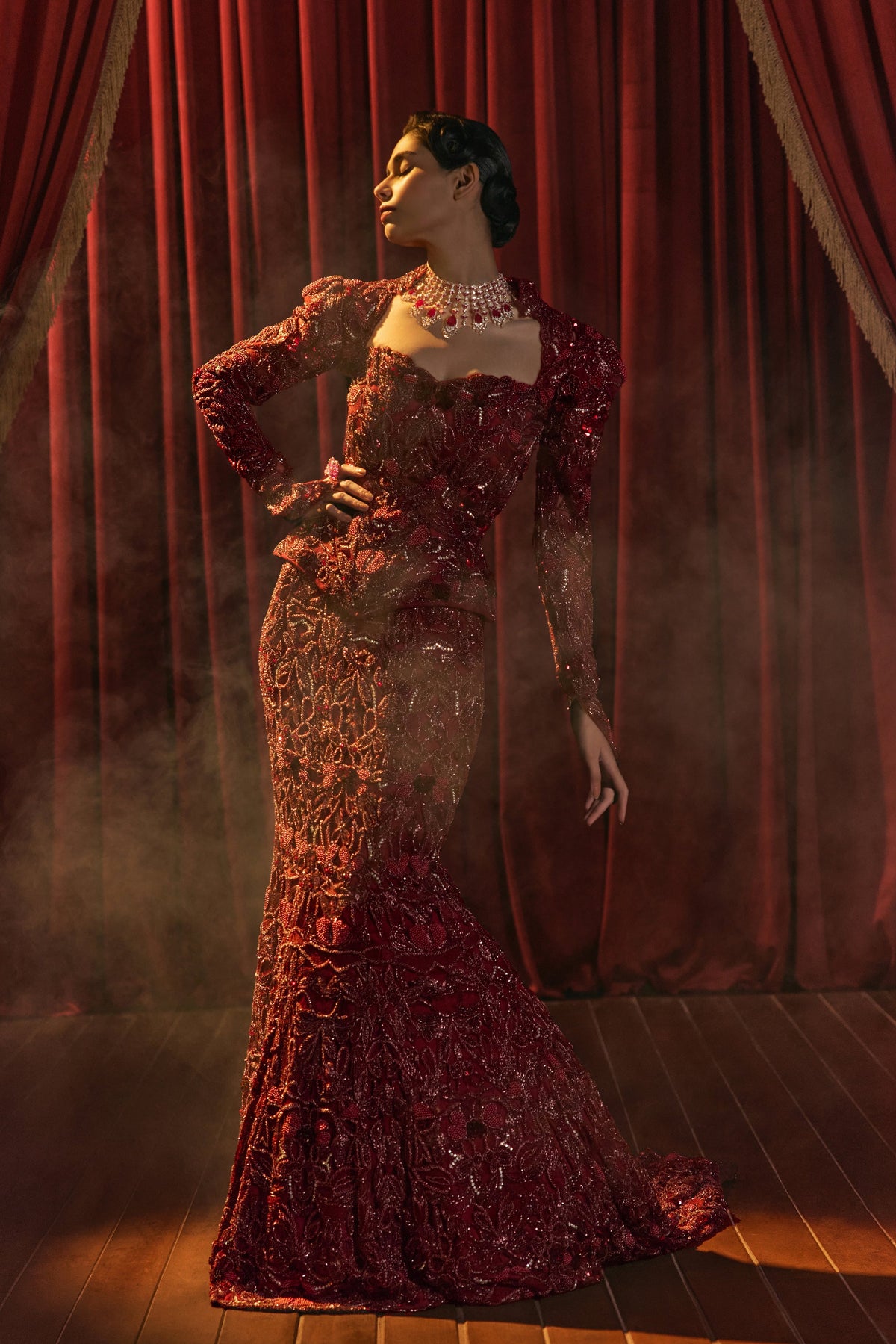 Ruby Royale- Corset And Mermaid Lehenga