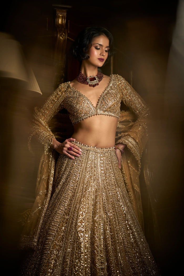 Gold Beaded Lehenga Set