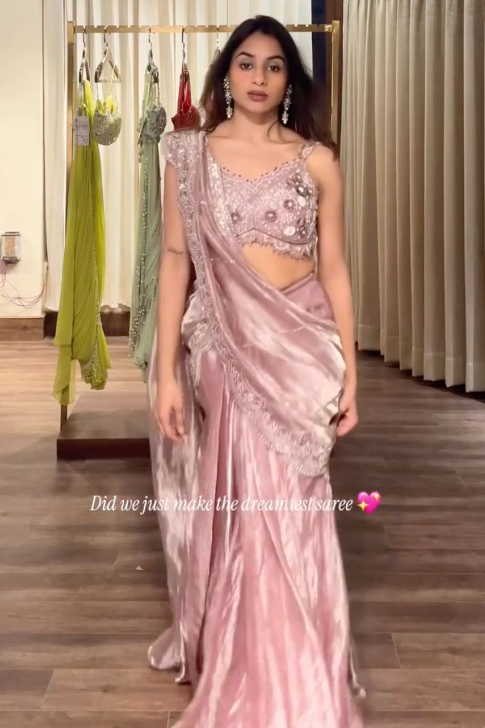 Champagne Rose Pre-Draped Saree