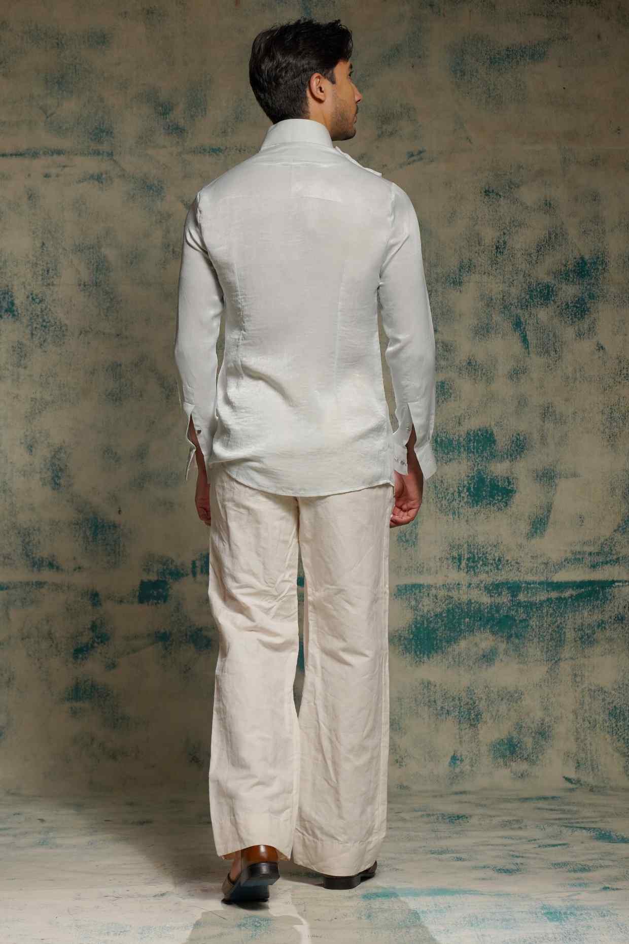Silver Sandwash Drape Shirt Set