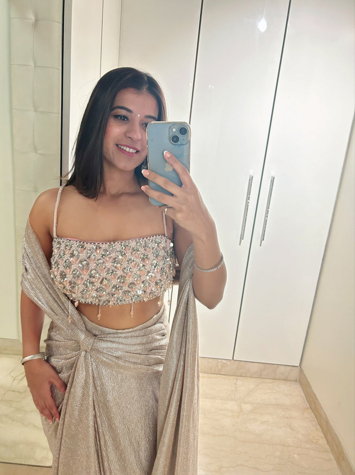 Pink Marigold Draped Saree