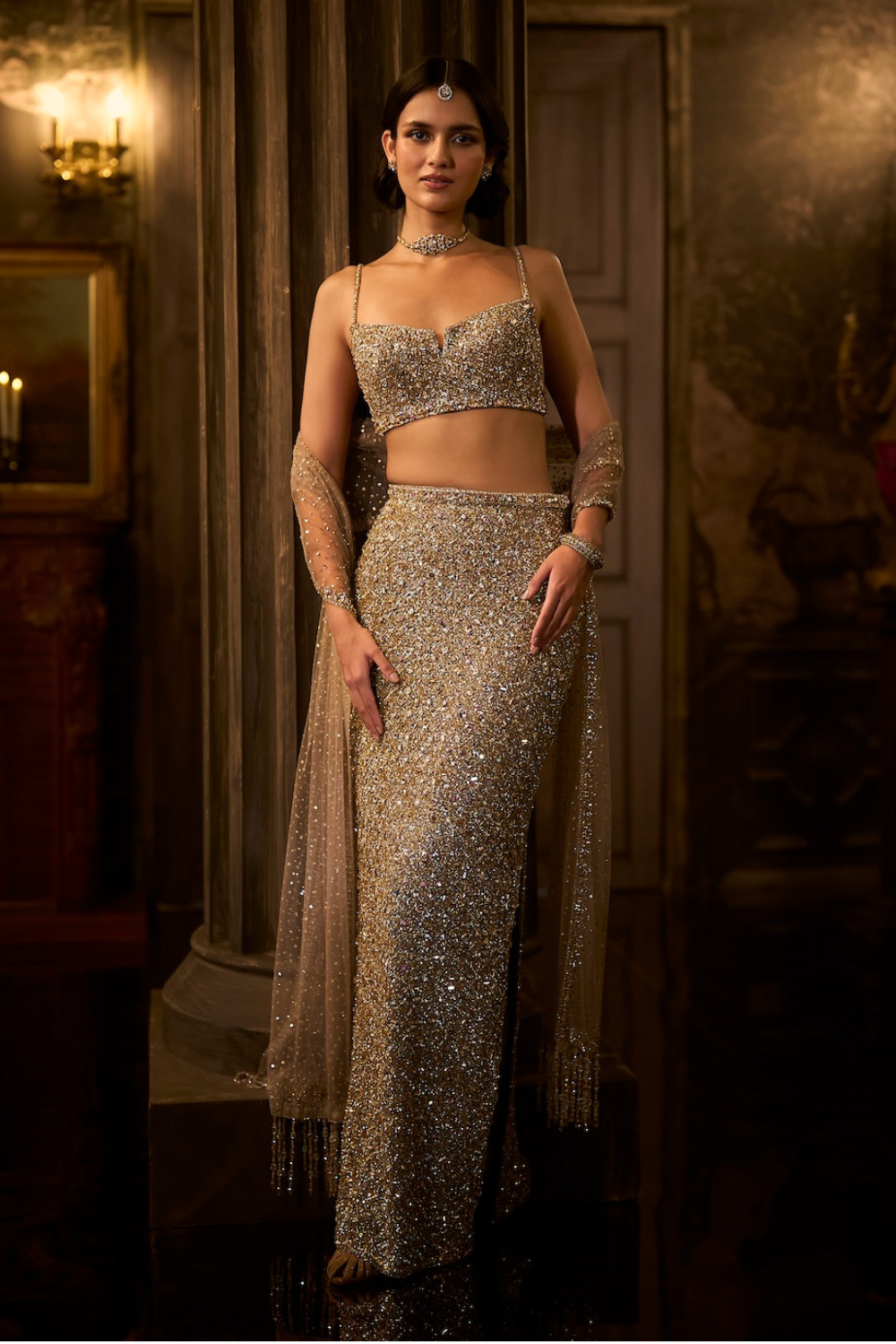 Silver Gold Crystal Skirt Set