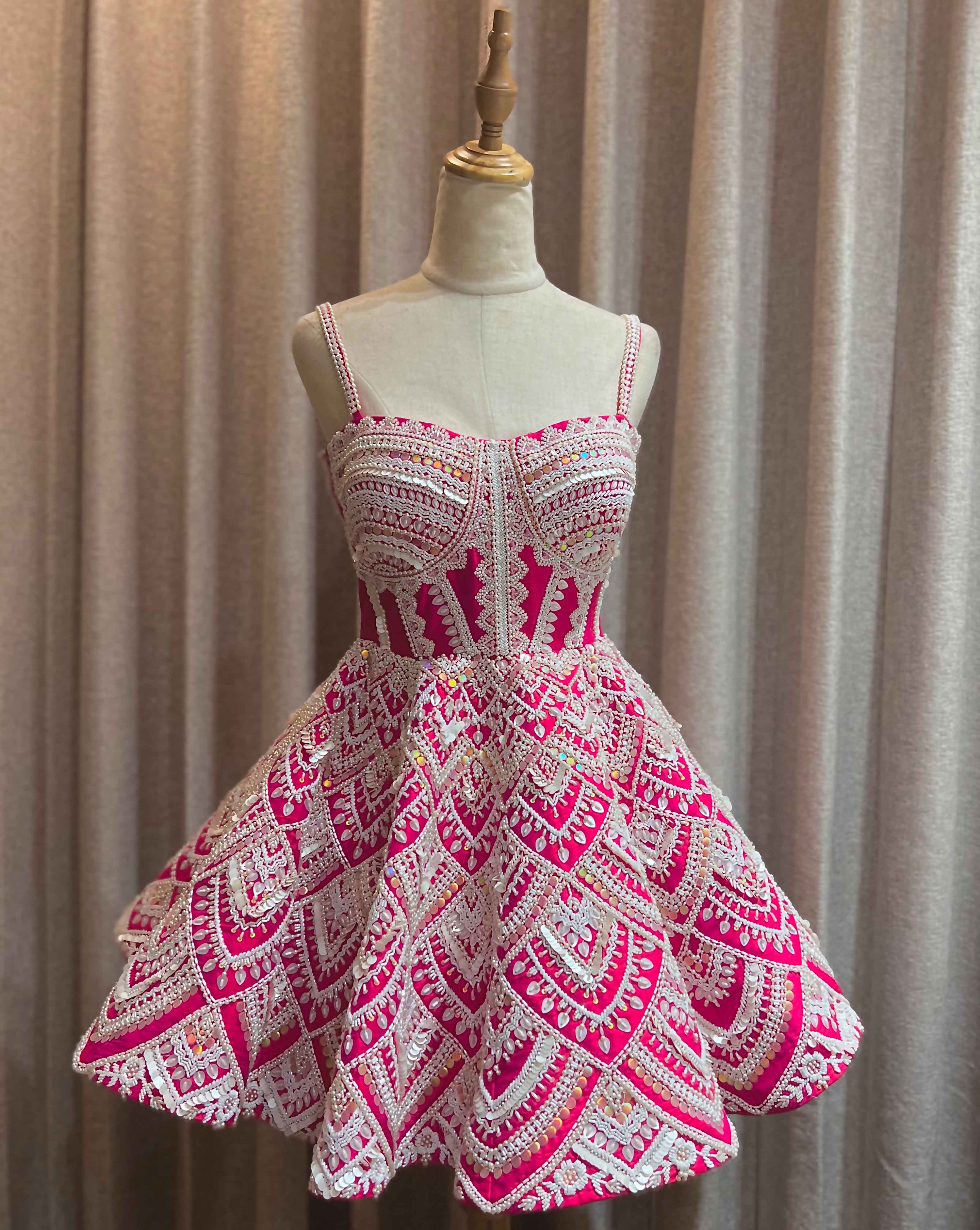 Riantas - Pink Raw Silk Ariel Embroidered Dress
