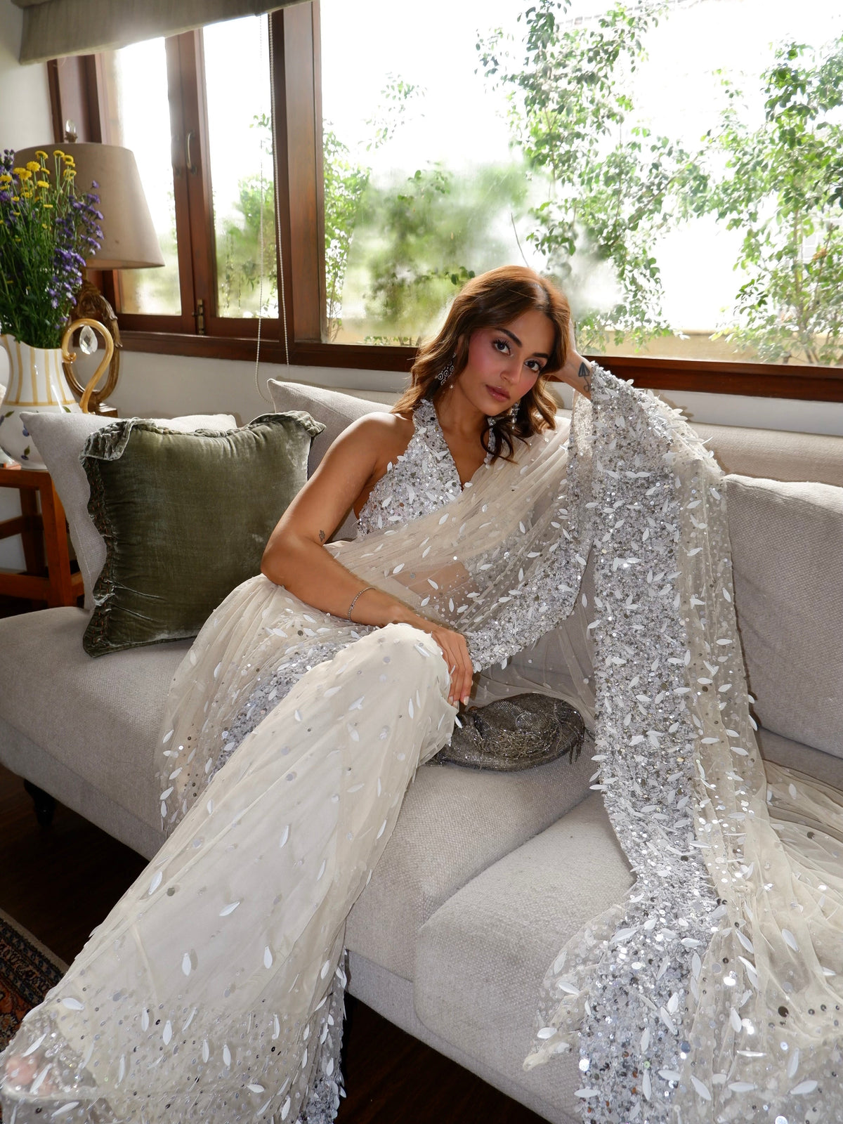 Mehak Bakshi In Dove Sequin Sari
