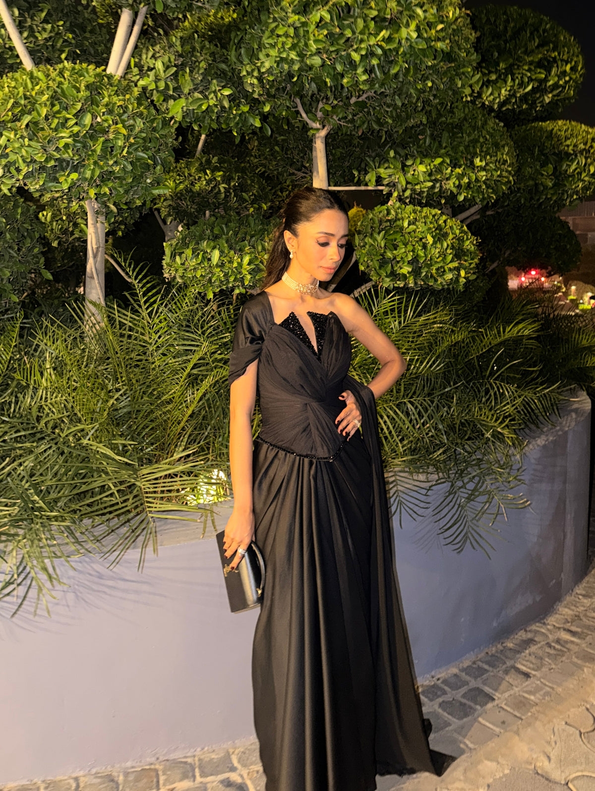 Samridhi Sibal In Black Lotus Corset Saree