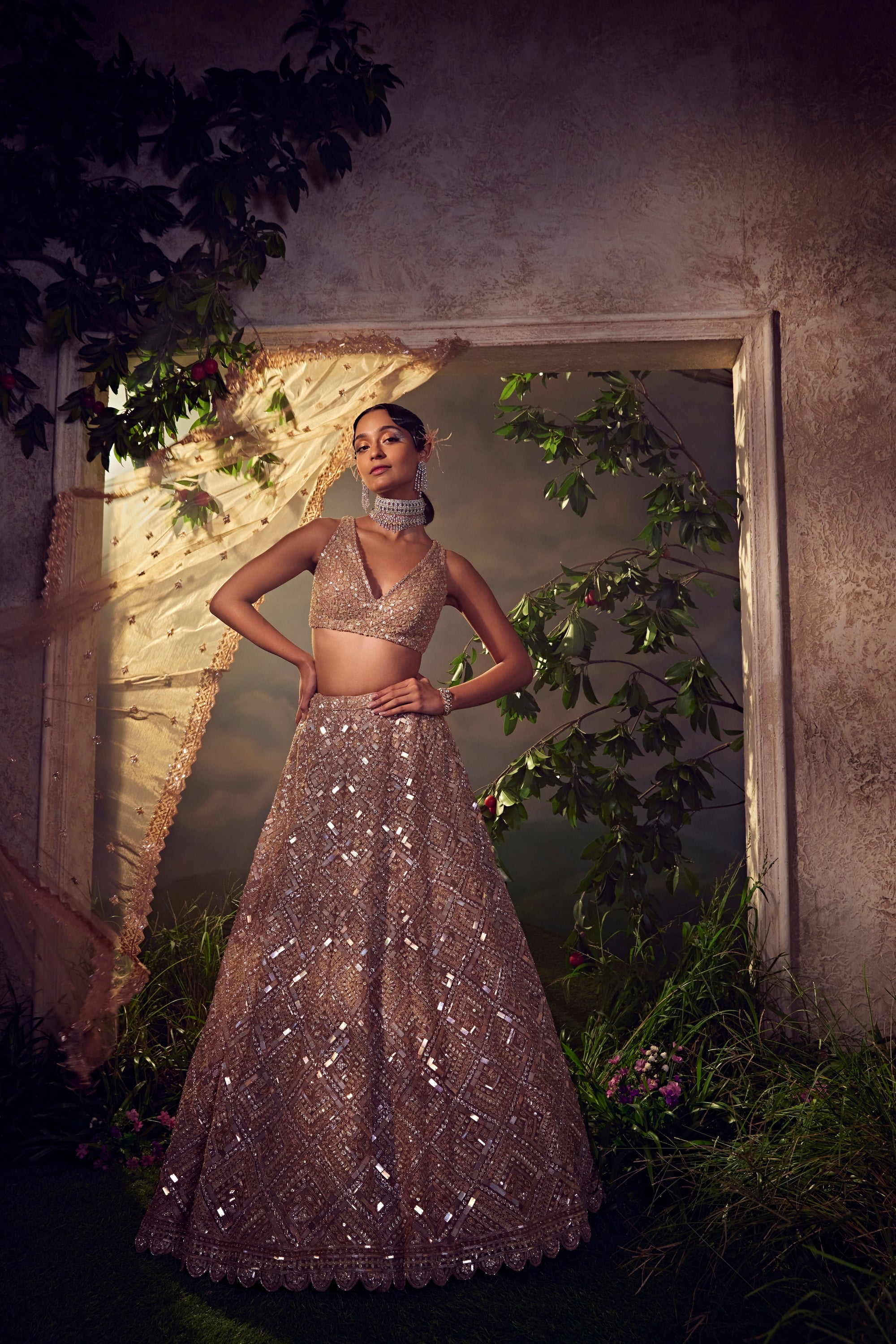 Gold Tulle Lehenga