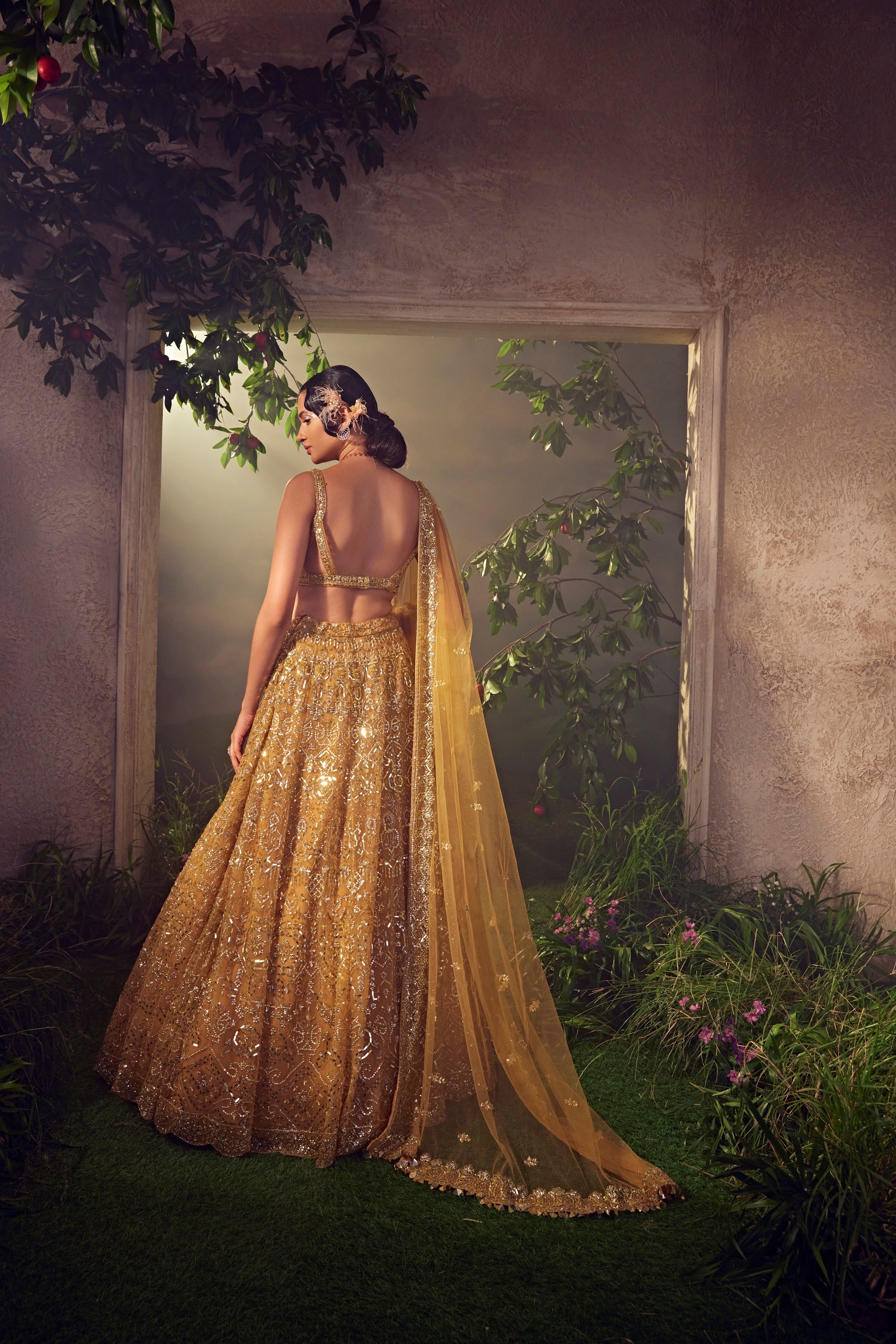 Amber Gold Tulle Lehenga Amber Gold Tulle Lehenga