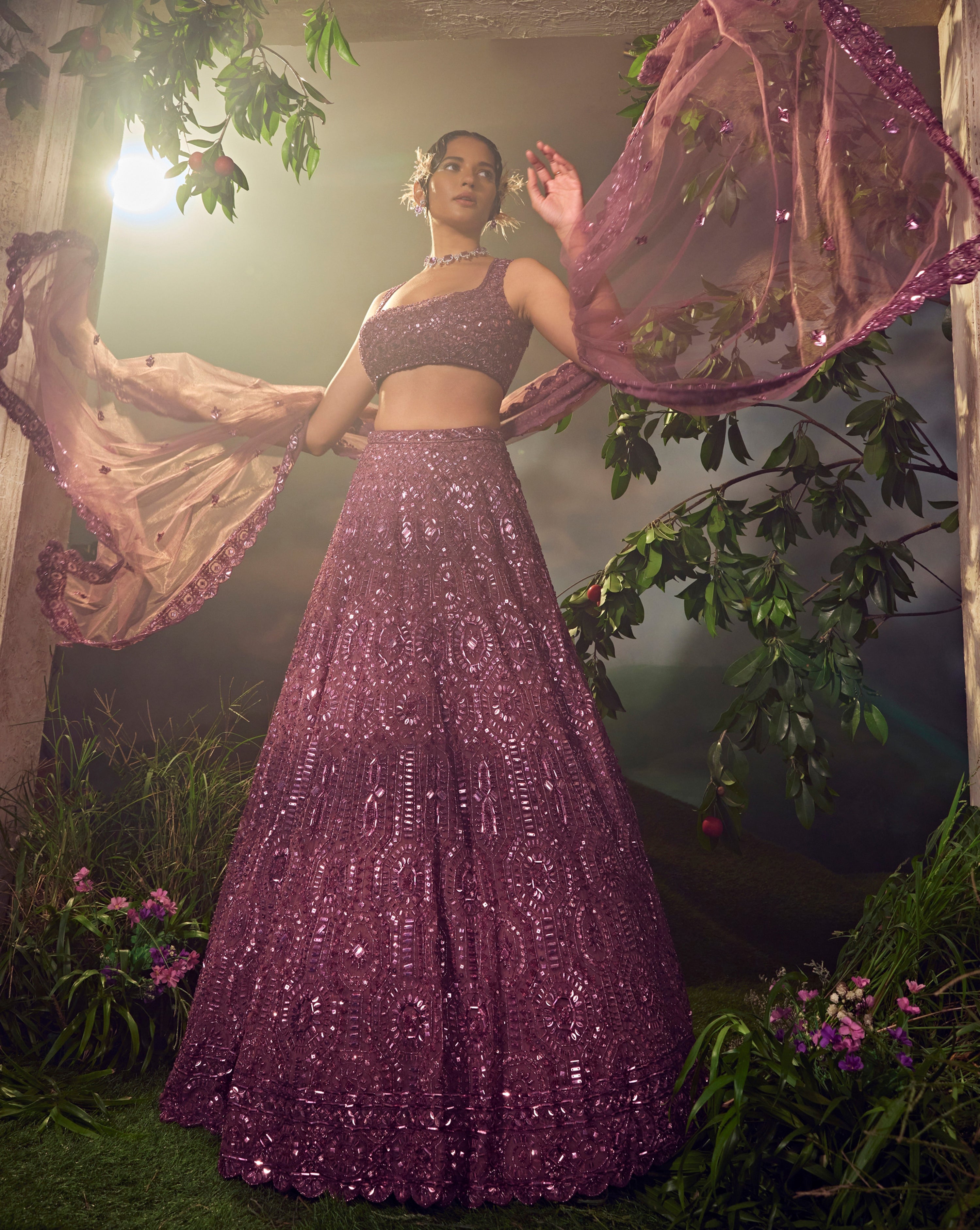 Argyle Purple Tulle Lehenga