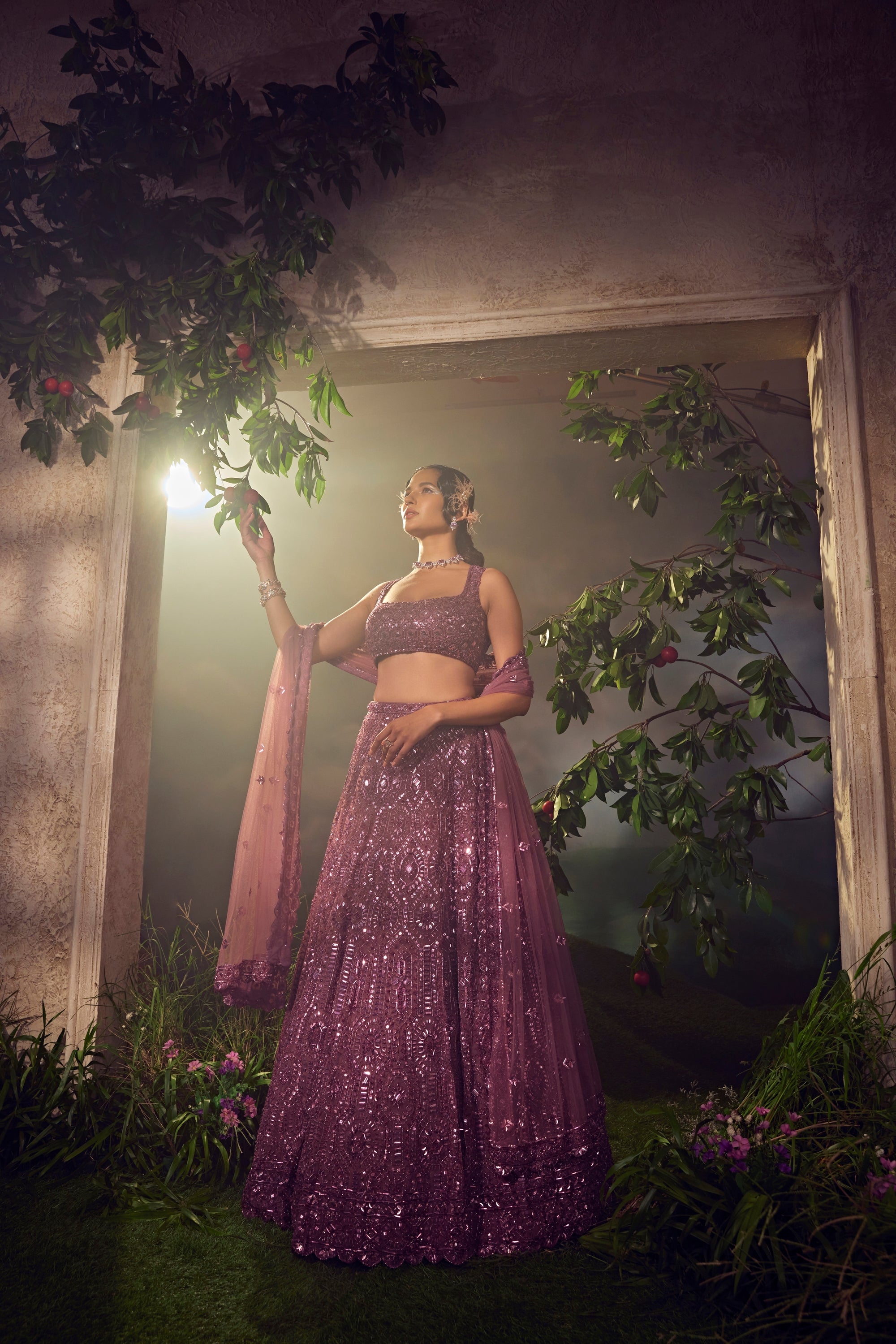 Argyle Purple Tulle Lehenga