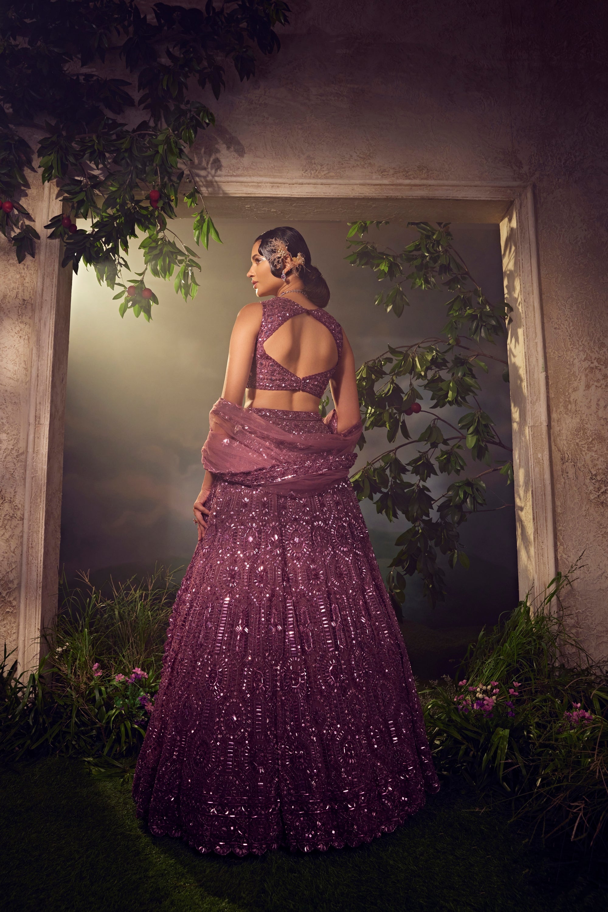 Argyle Purple Tulle Lehenga